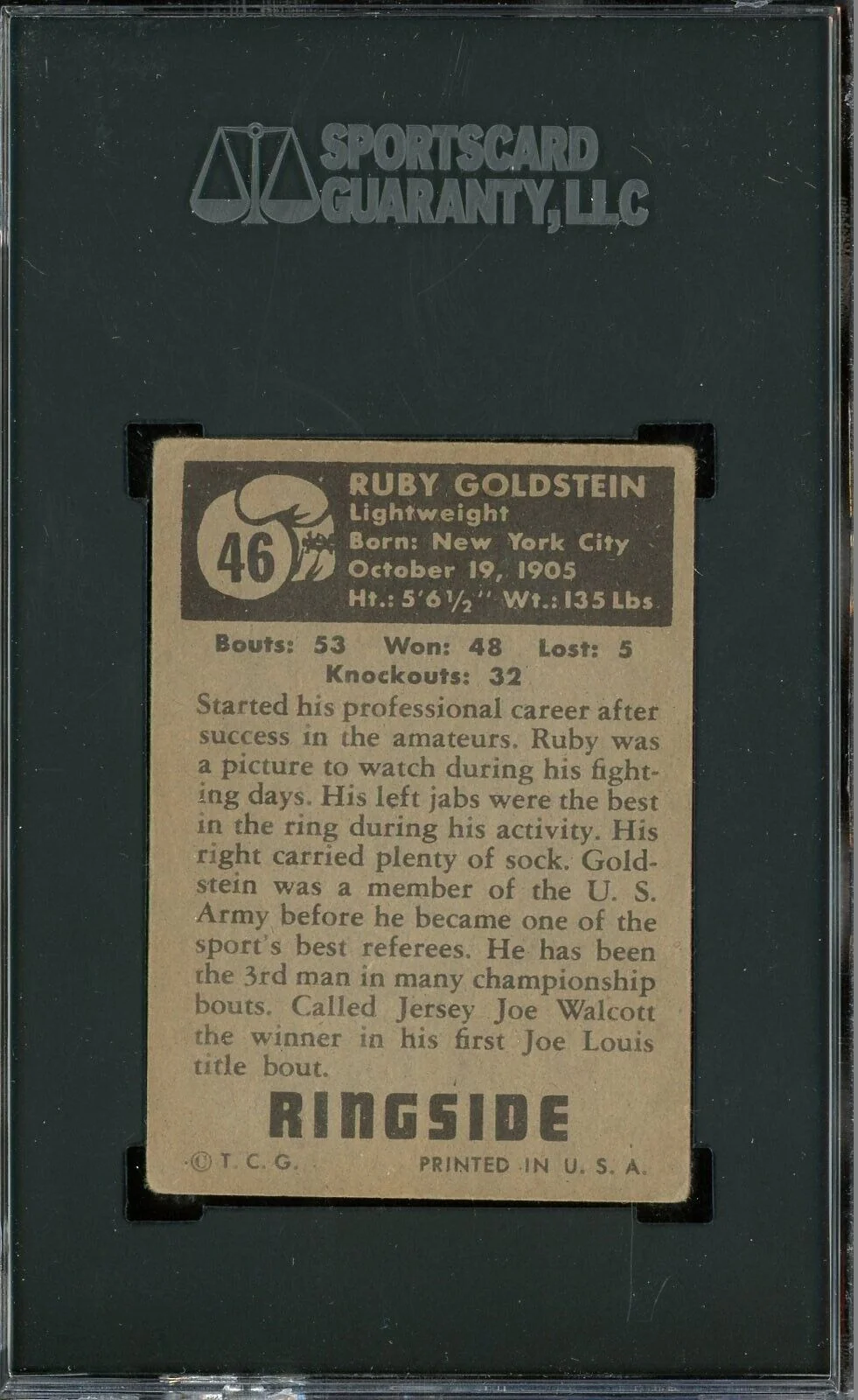 1951 Topps Ringside Boxing #46 Ruby Goldstein SGC 4 VG- EX - Image 2