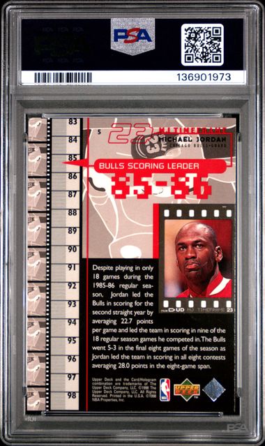 1998 UPPER DECK MJ LIVING LEGEND #5 MICHAEL JORDAN - Chicago Bulls HOF PSA 7 NM - Image 2