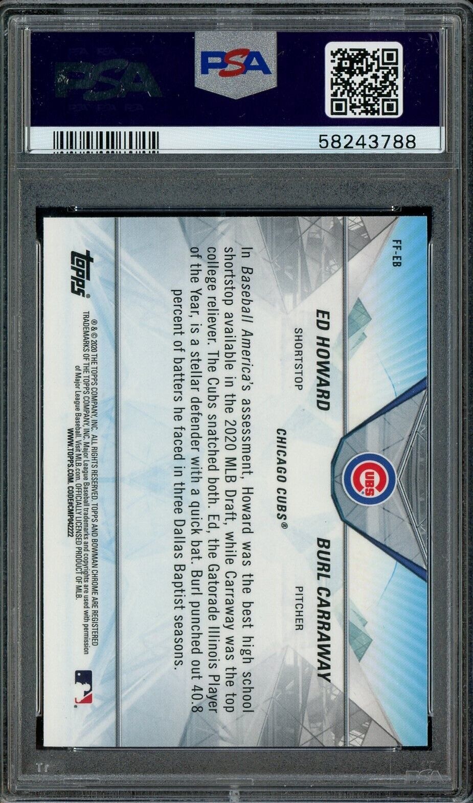 CHICAGO CUBS 2020 Bowman Draft Franchise Fututes Ed Howard Burl Carraway PSA 9 - Image 2