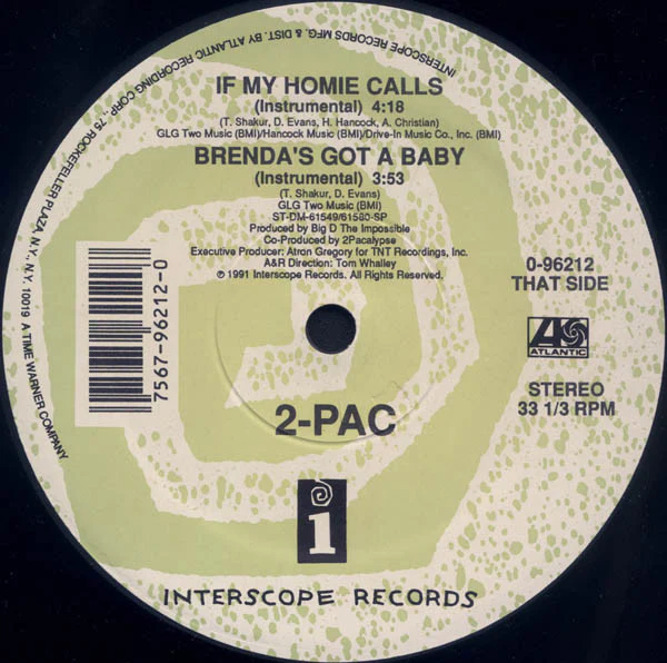 2Pac - If My Homie Calls / Brenda's Got A Baby - VG+ 12" Single Record 1992 Interscope USA Vinyl - Hip Hop / Gangsta - Image 4