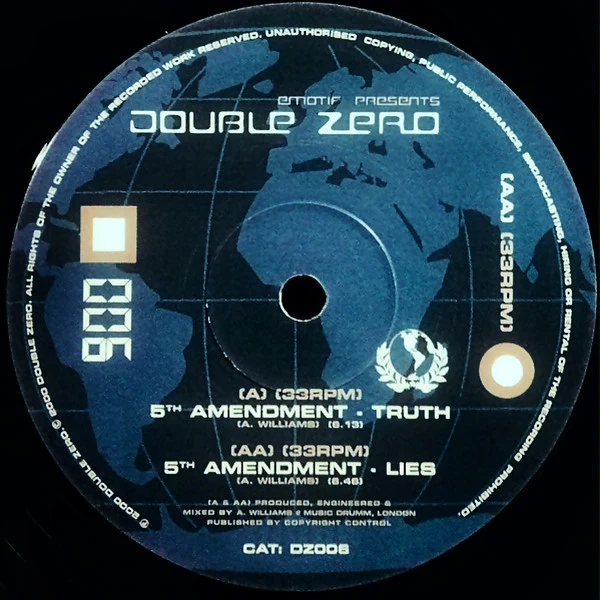 5th Amendment - Truth / Lies - Mint- 10" Single Record 2001 Double Zero UK Vinyl - Drum n Bass - Image 4