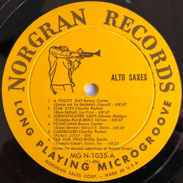 Benny Carter / Charlie Parker / Johnny Hodges / Willie Smith - Alto Sax - VG (VG- low grade cover) LP Record 1955 Norgran USA Original Vinyl - Jazz / Bop / Swing - Image 3