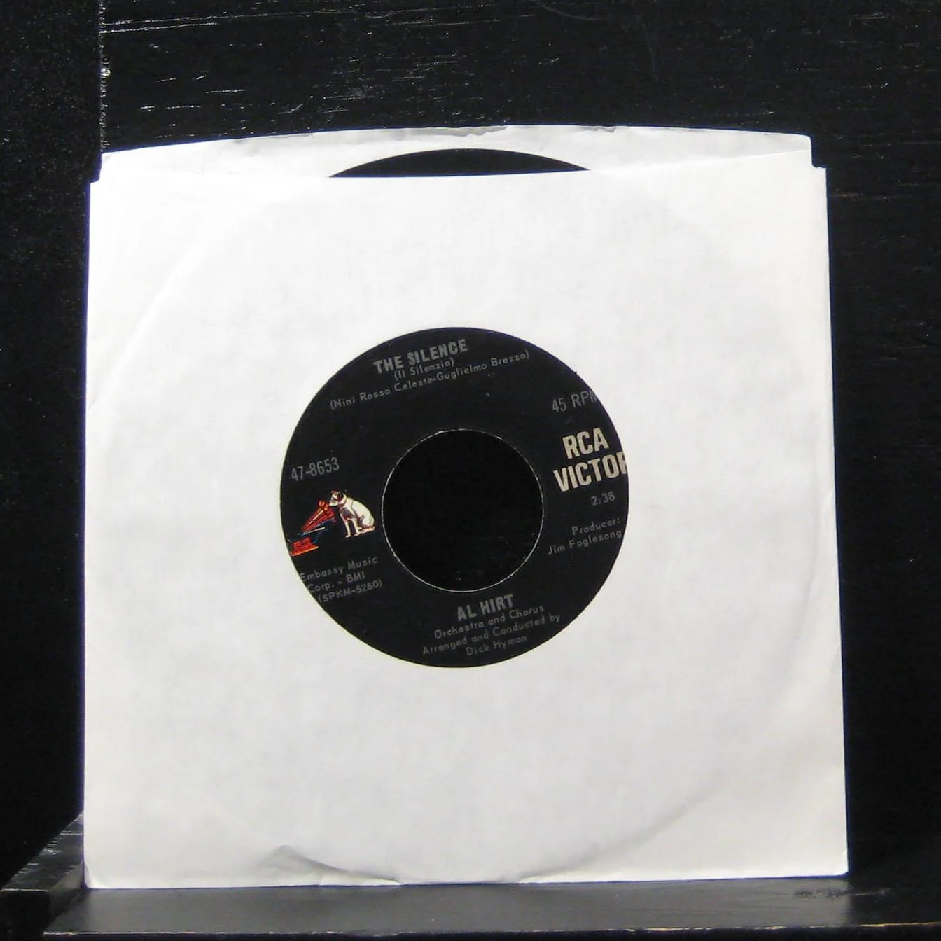 Al Hirt - Love Theme From "The Sandpiper" / The Silence 7"VG+ 47-8653 Vinyl 45 - Image 2