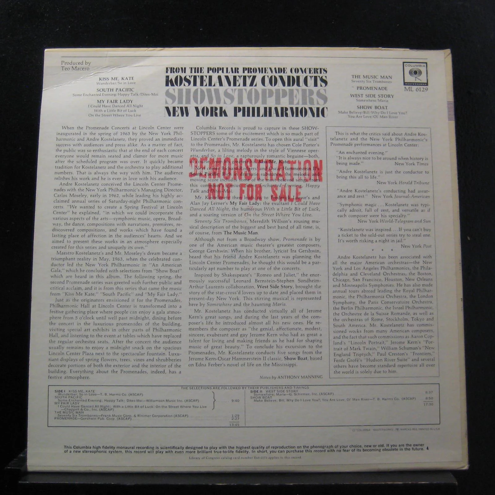 Andre Kostelanetz - Showstoppers LP New Sealed In Sleeve ML 6129 Mono 2i Record - Image 2