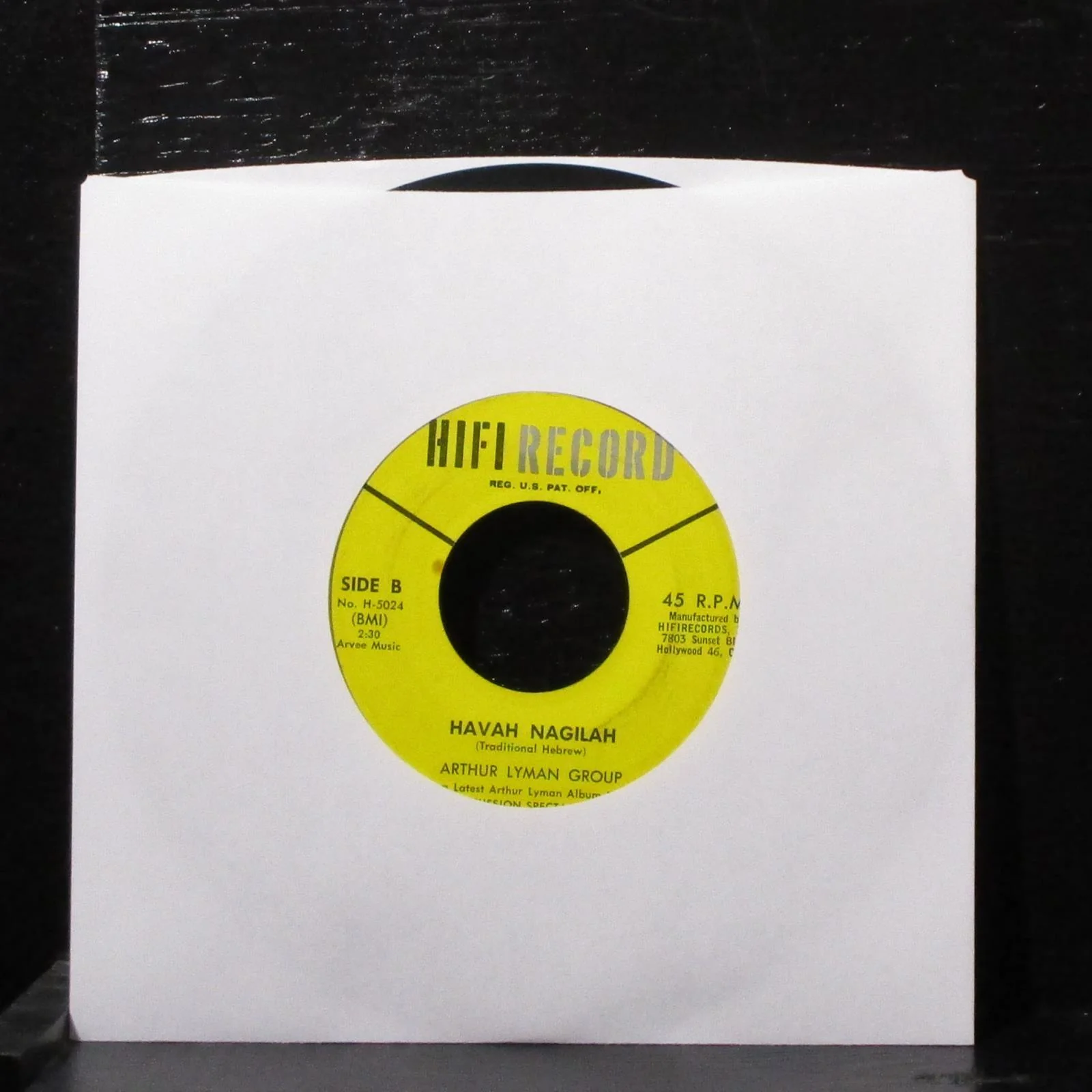 Arthur Lyman Group - Yellow Bird 7" VG+ Vinyl 45 HiFi H-5024 USA 1961 - Image 2