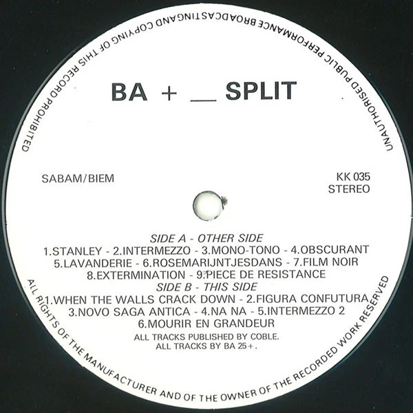 BA 25+- - _Split - Mint- LP Record 1989 KK Belgium Vinyl, Numbered & Inserts (COMPLETE) - Electronic / Experimental - Image 3