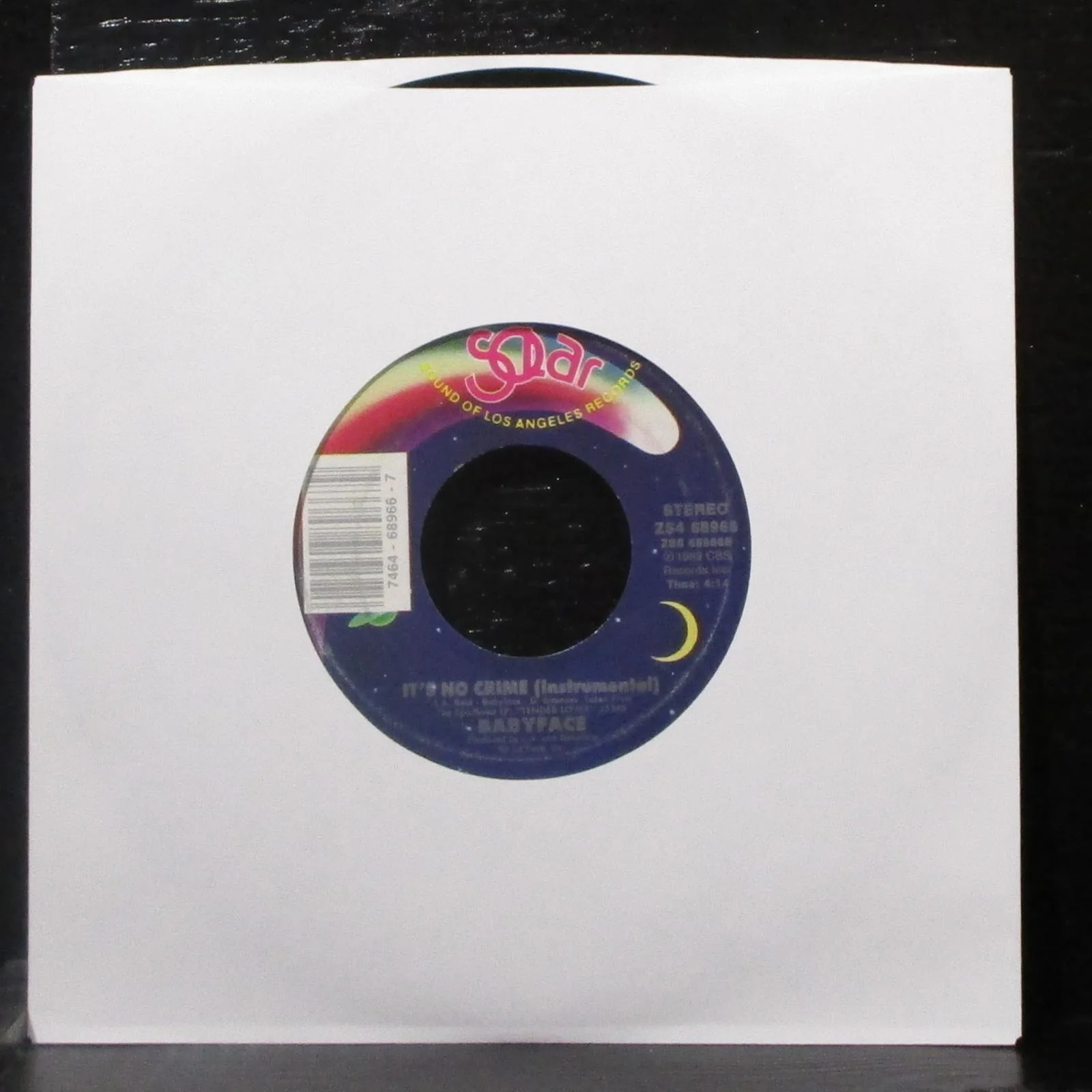 Babyface - It's No Crime 7" VG+ Vinyl 45 Solar ZS4 68966 USA 1989 - Image 2