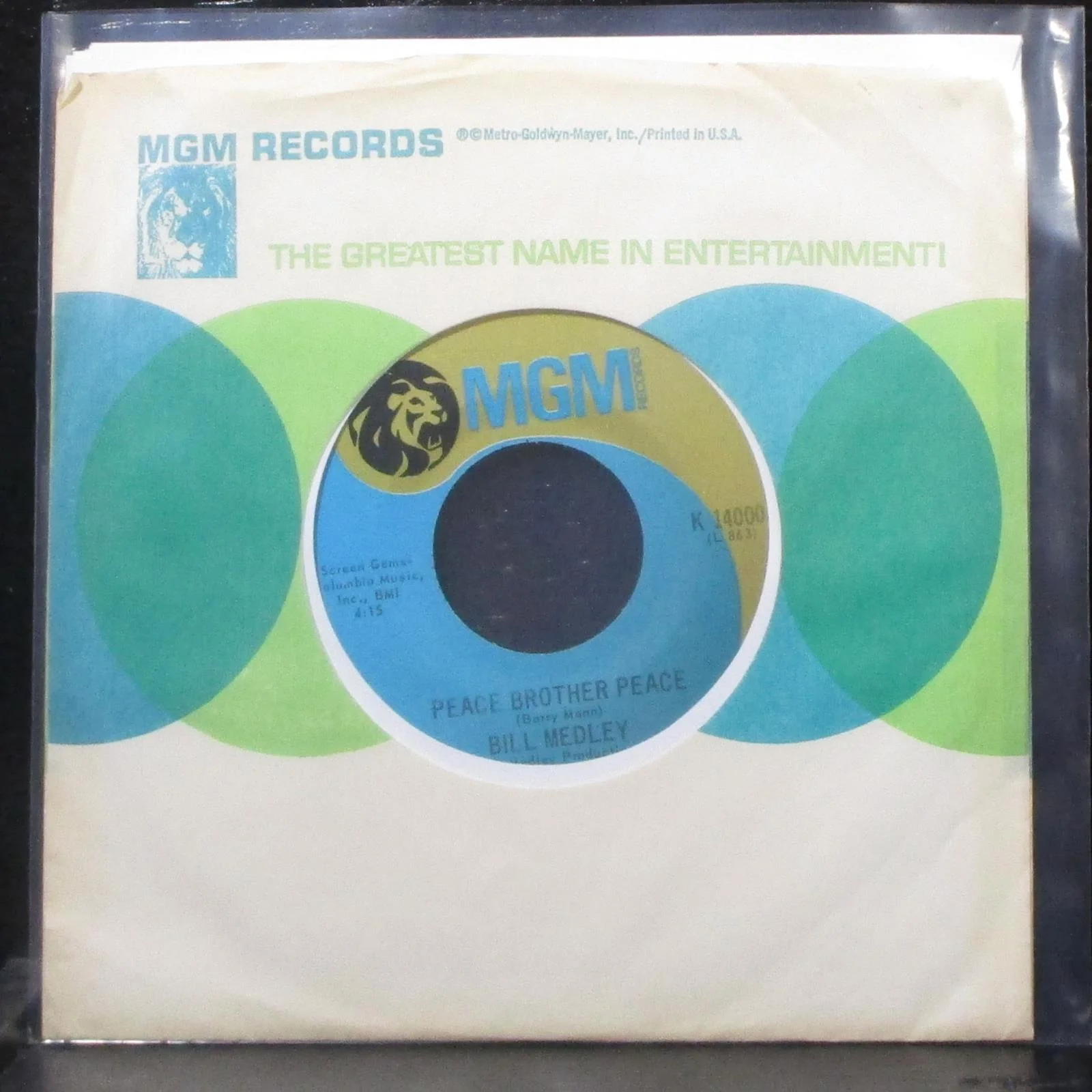 Bill Medley - Peace Brother Peace 7" Mint- Vinyl 45 MGM K 14000 USA 1968