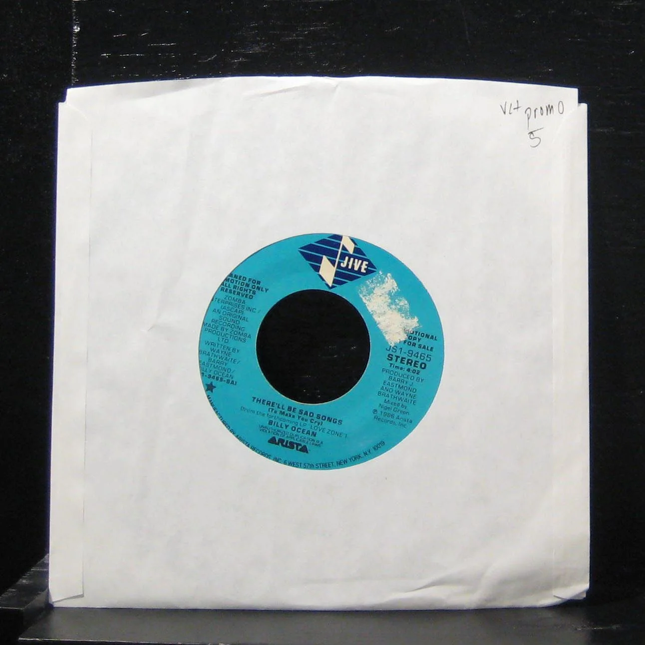 Billy Ocean - There'll Be Sad Songs 7" VG+ JS1-9465 Vinyl 45 Promo Jive 1986
