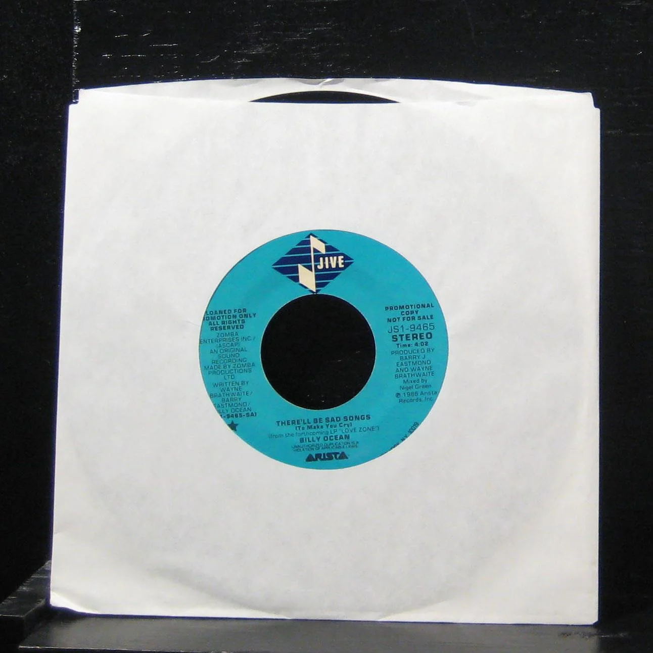 Billy Ocean - There'll Be Sad Songs 7" VG+ JS1-9465 Vinyl 45 Promo Jive 1986 - Image 2