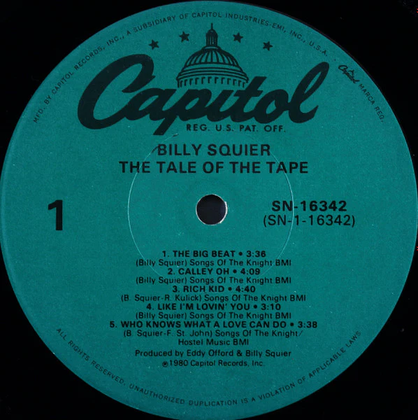 Billy Squier - The Tale Of The Tape - VG LP Record 1980 Capitol USA Vinyl - Hard Rock / Pop Rock - Image 4