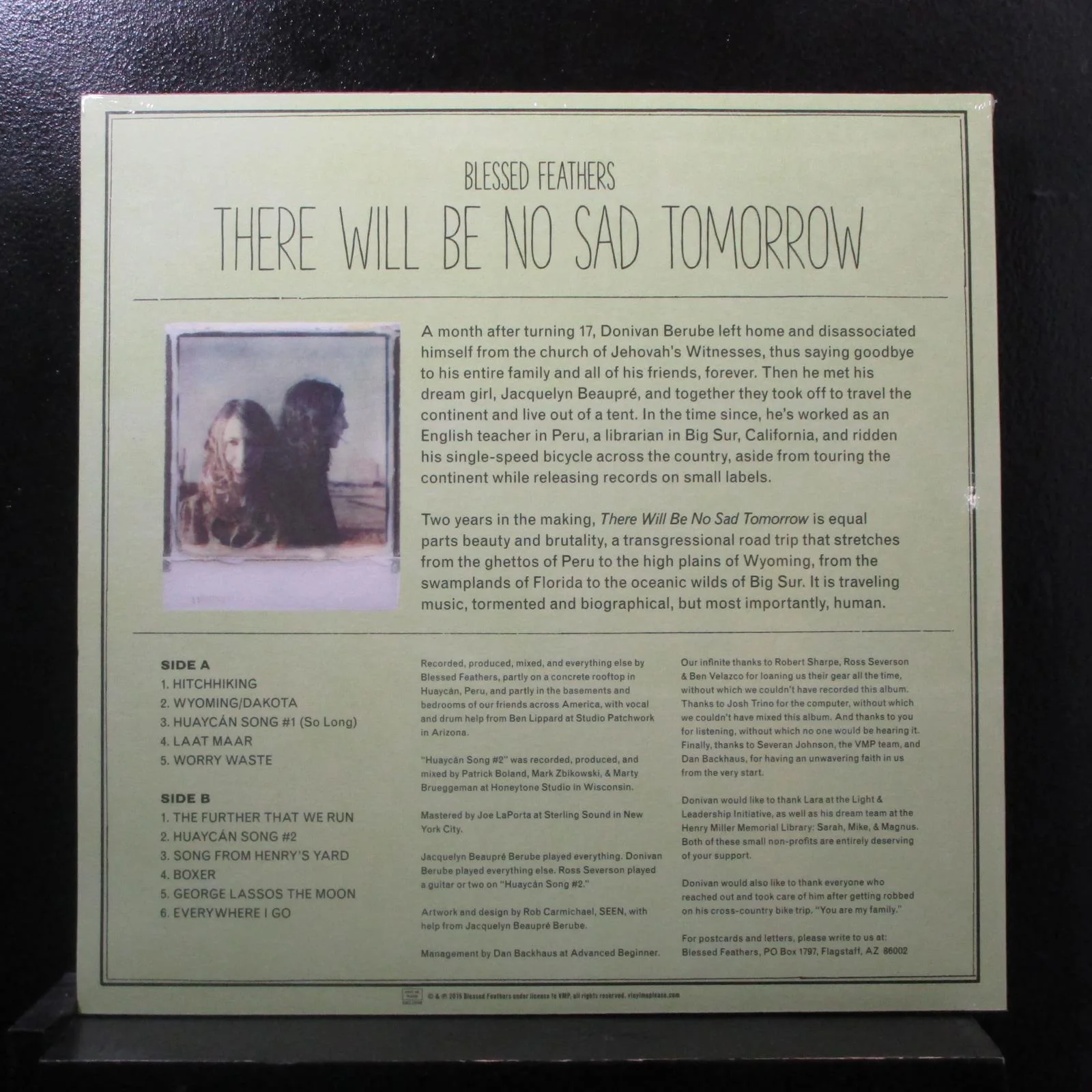 Blessed Feathers - There Will Be No Sad Tomorrow LP New D+J052214 VMP Purple - Image 2