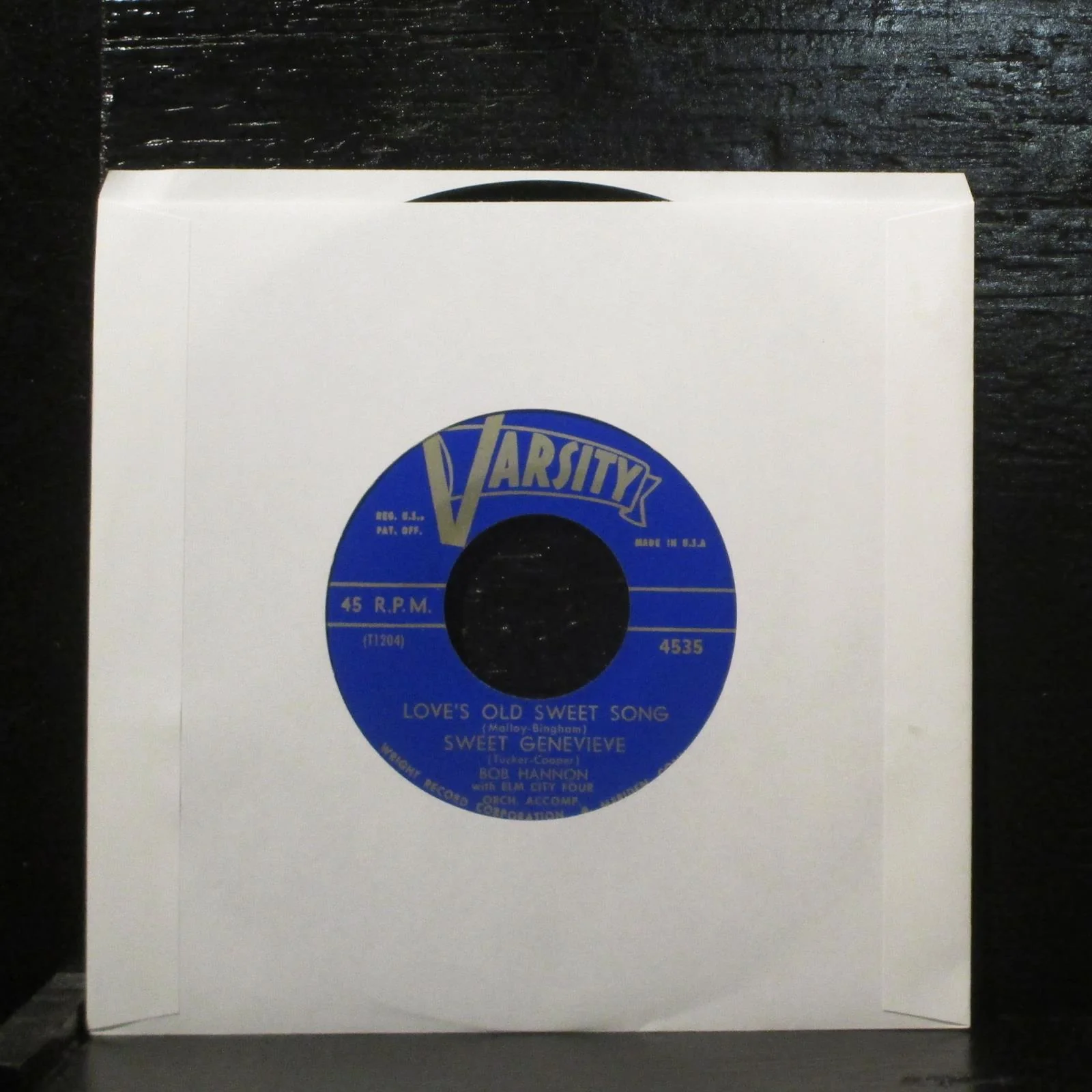 Bob Hannon With The Elm City Four  Sweet Marie VG+ 7" Vinyl 45 Varsity 4535 - Image 2