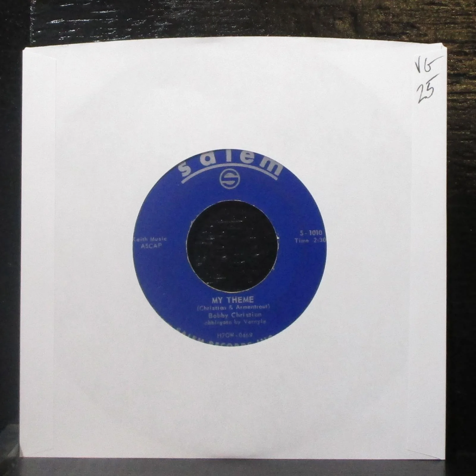 Bobby Christian - My Theme / Indian Hop 7" VG Vinyl 45 Salem S-1010 USA