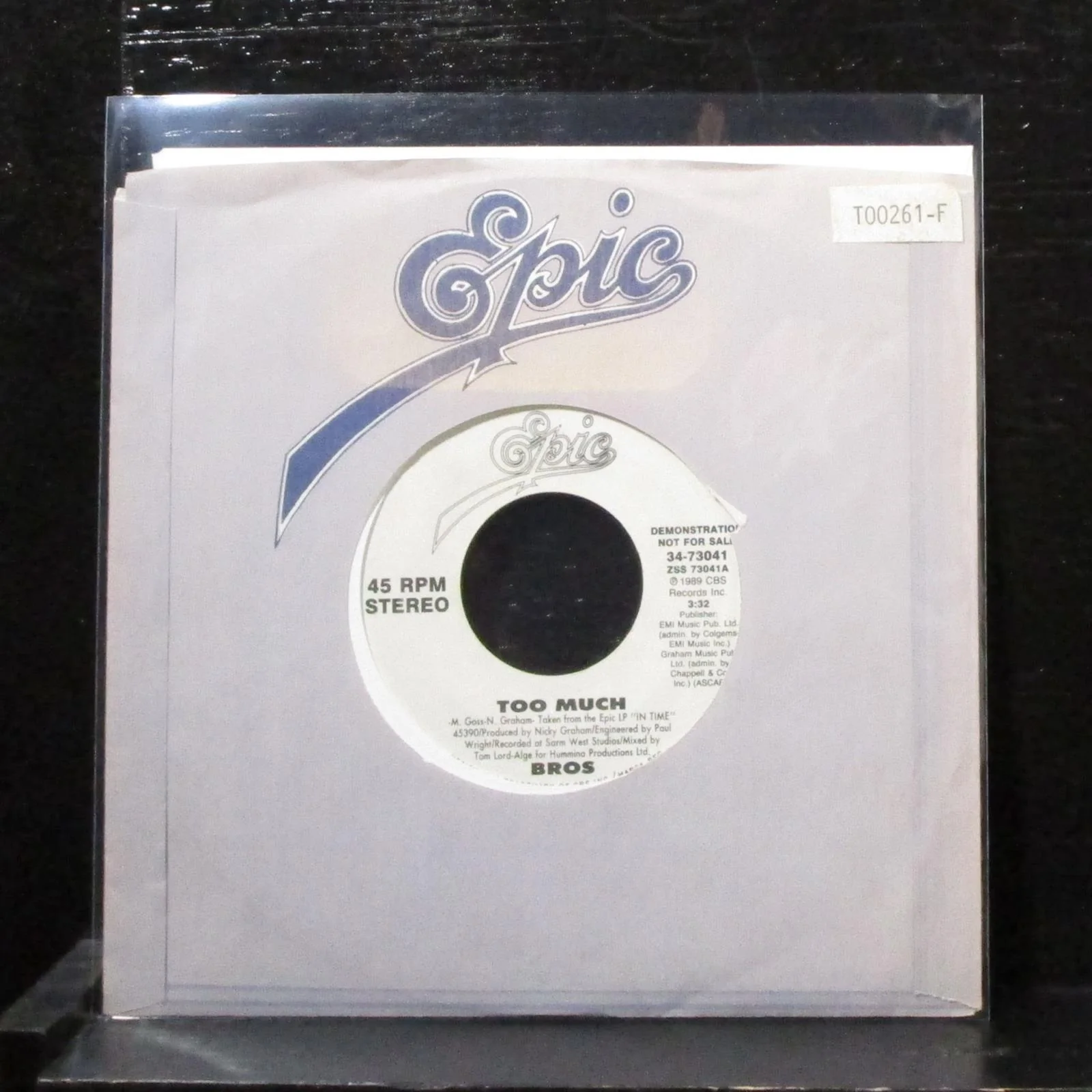 Bros - Too Much 7" Mint- Promo Vinyl 45 Epic 34-73041 USA 1989