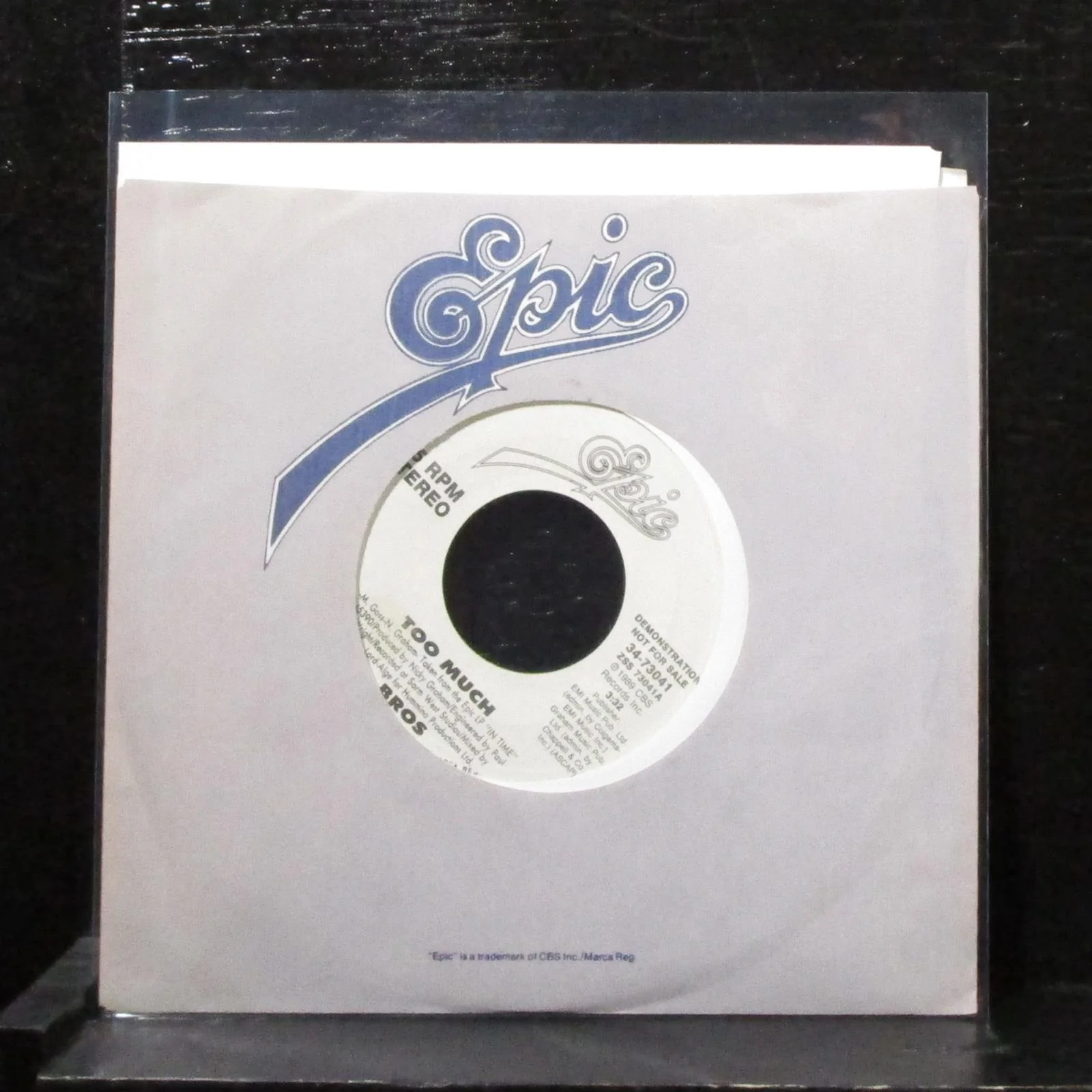 Bros - Too Much 7" Mint- Promo Vinyl 45 Epic 34-73041 USA 1989 - Image 2