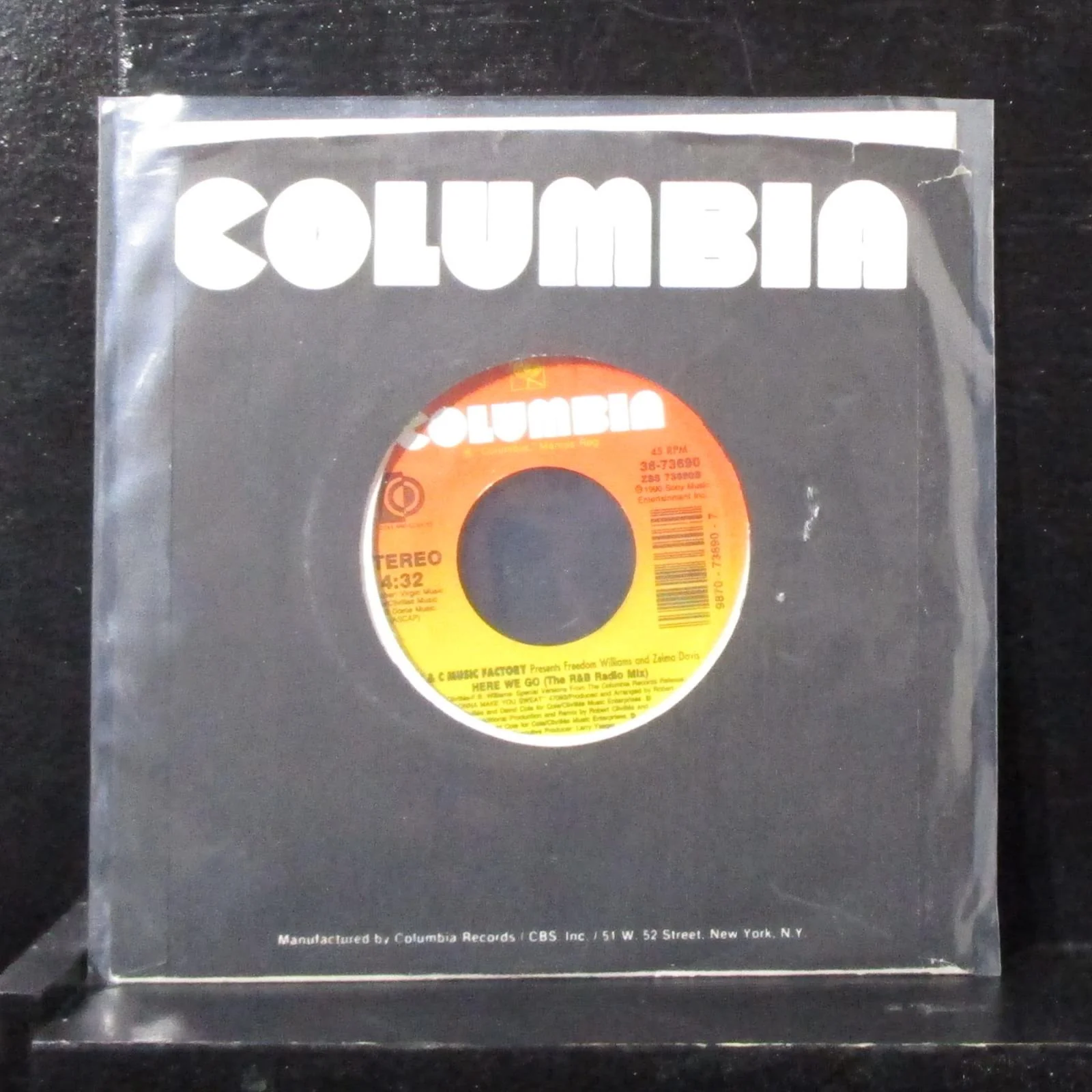 C & C Music Factory - Here We Go 7" VG+ Vinyl 45 Columbia 38-73690 USA 1990
