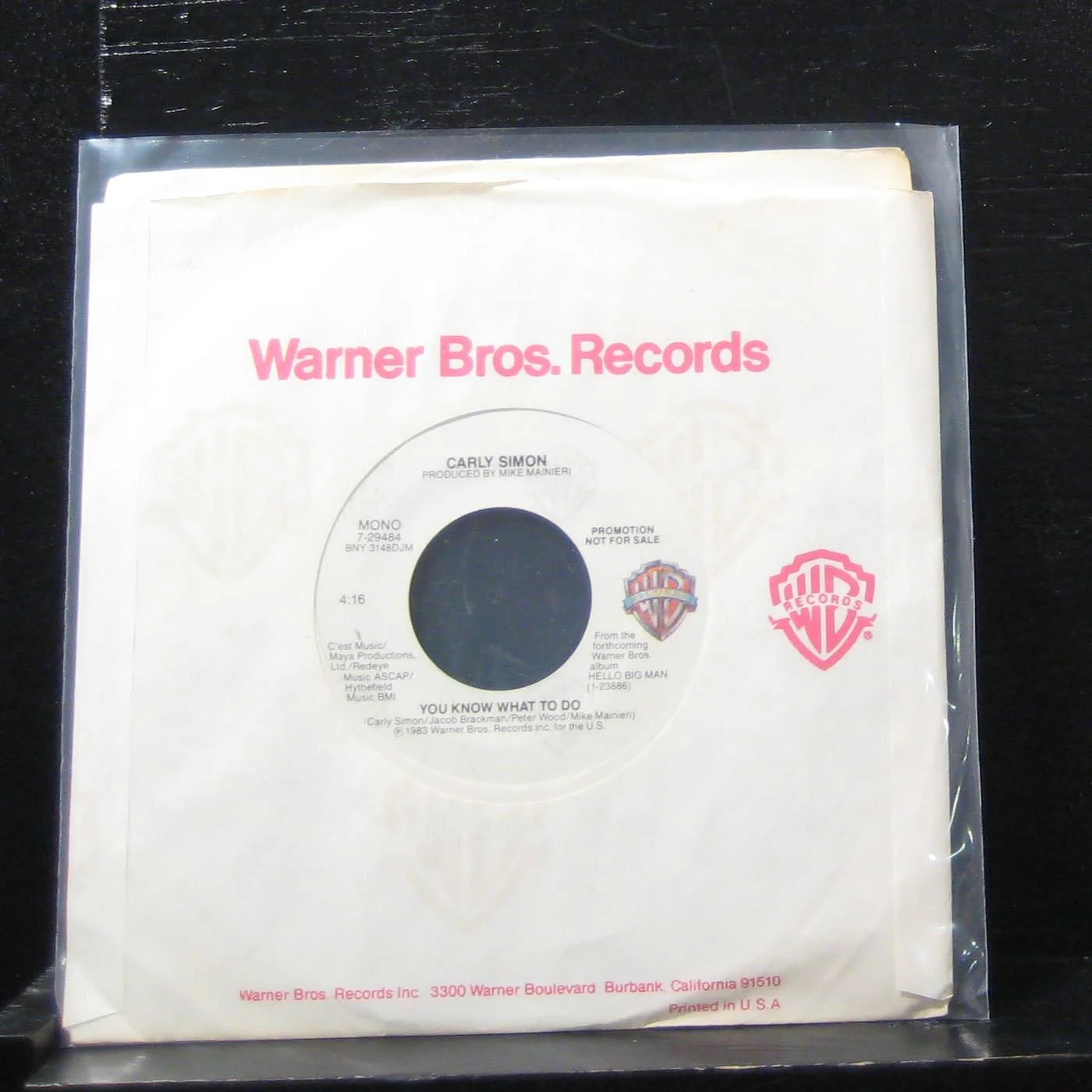 Carly Simon - You Kow What To Do 7" VG+ 7-29484 Vinyl 45 Promo