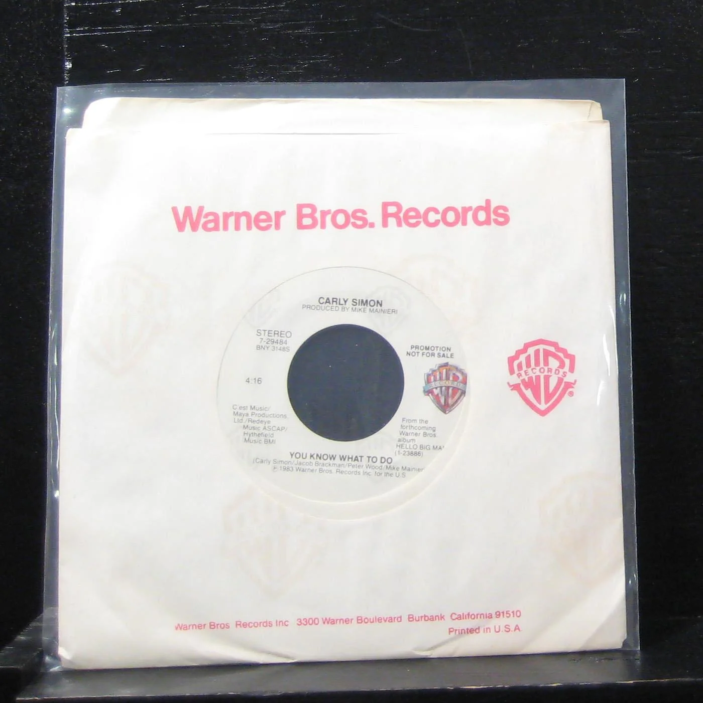 Carly Simon - You Kow What To Do 7" VG+ 7-29484 Vinyl 45 Promo - Image 2