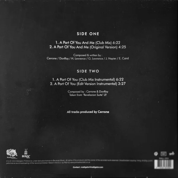 Cerrone - A Part Of You - Mint- 12" Single Record 2023 Because Music Malligator Préférence Europe Vinyl - Disco / Nu-Disco - Image 2