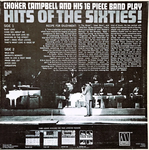 Choker Campbell And His 16 Piece Band - Hits Of The Sixties - Near Mint- LP Record 1965 Motown USA Original RARE Vinyl - Soul / Funk - Image 2