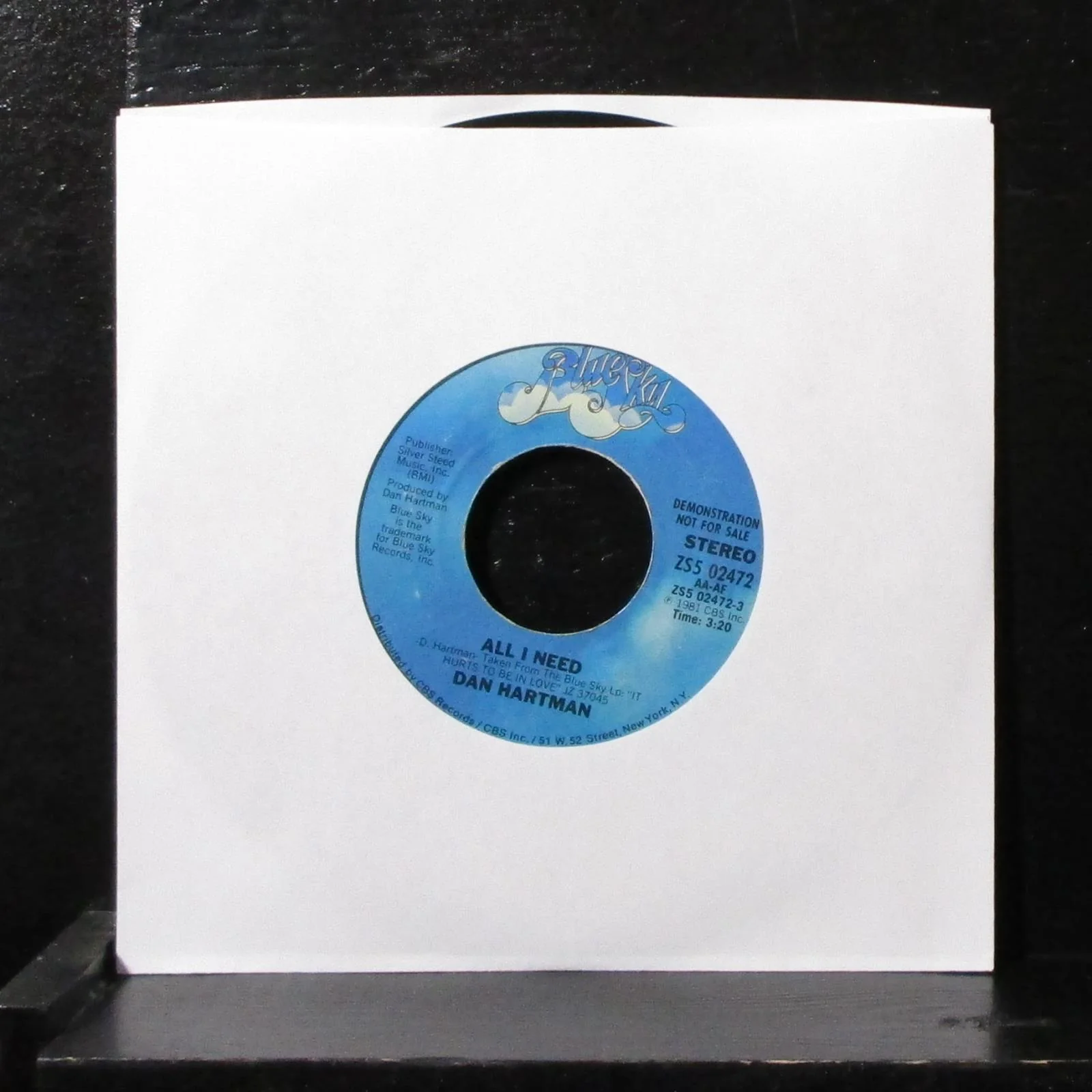 Dan Hartman - All I Need 7" Mint- Promo Vinyl 45 Blue Sky ZS5 02474 USA 1981 - Image 2