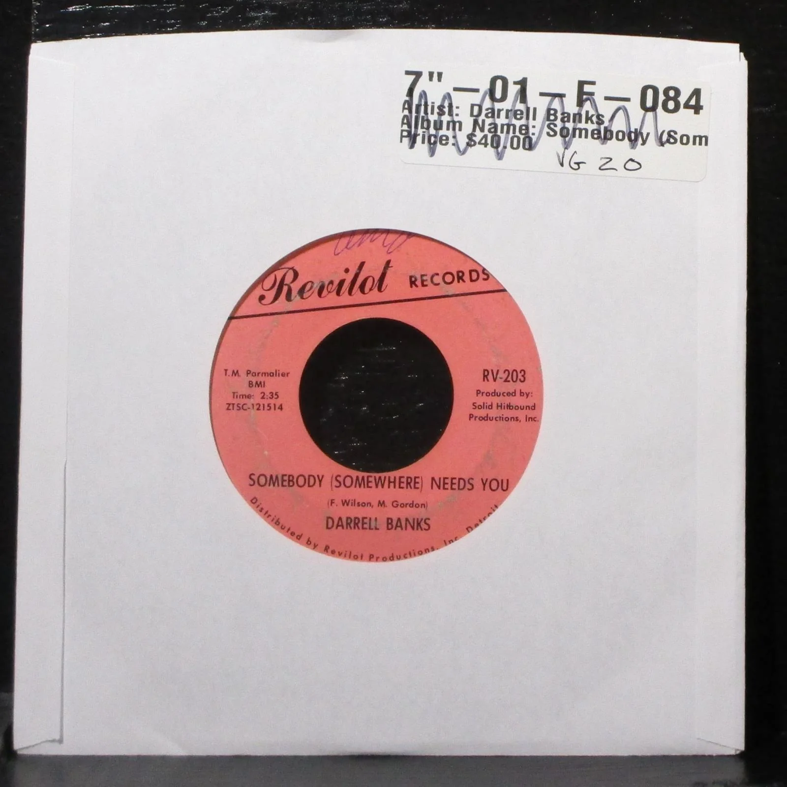 Darell Banks - Somebody (Somewhere) Needs You VG 7" Vinyl 45 Revilot RV-203 USA