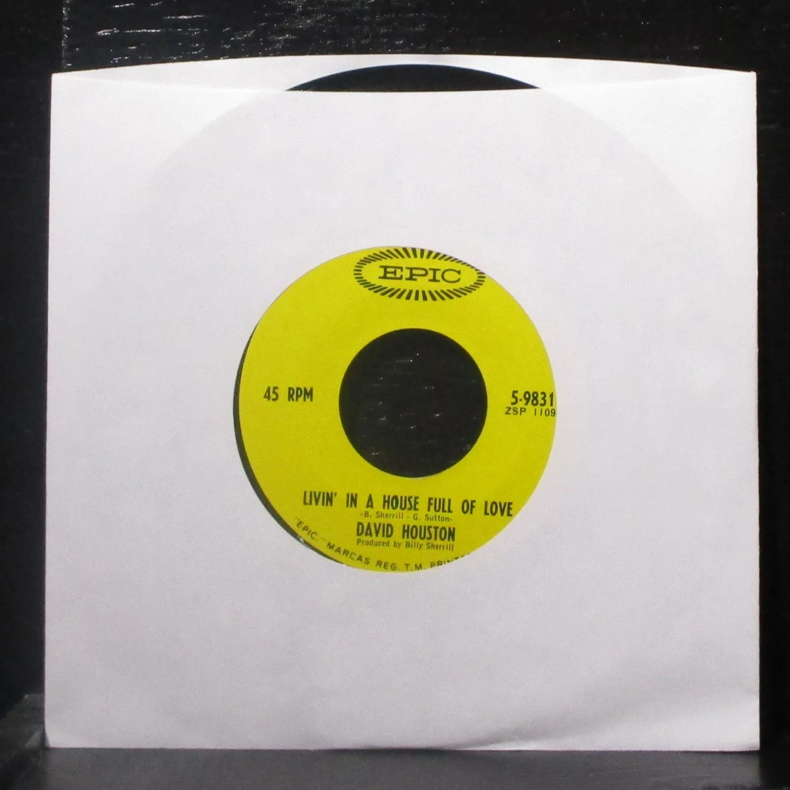 David Houston - Cowpoke / Livin' In A House Full Of Love 7" VG+ Vinyl 45 Epic - Image 2