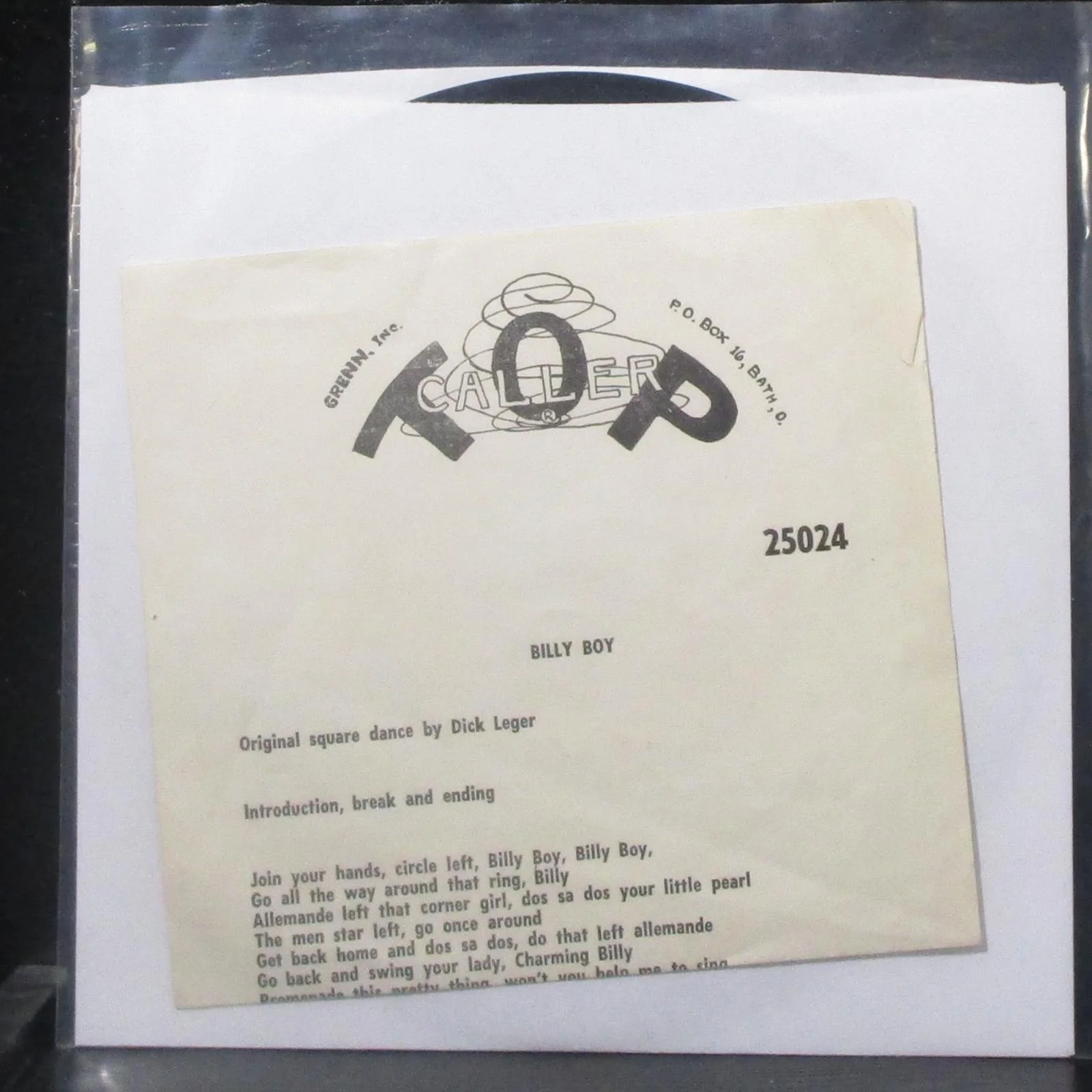 Dick Leger & Russal's Men - Billy Boy 7" VG+ Vinyl 45 Top Caller 25024 w/Cue - Image 2
