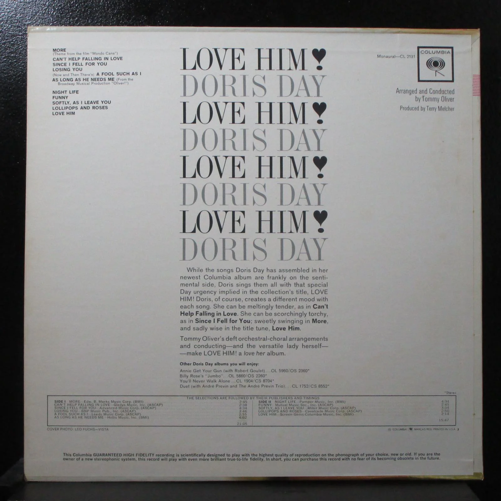 Doris Day - Love Him VG+ Mono LP Columbia CL 2131 USA 1964 - Image 2