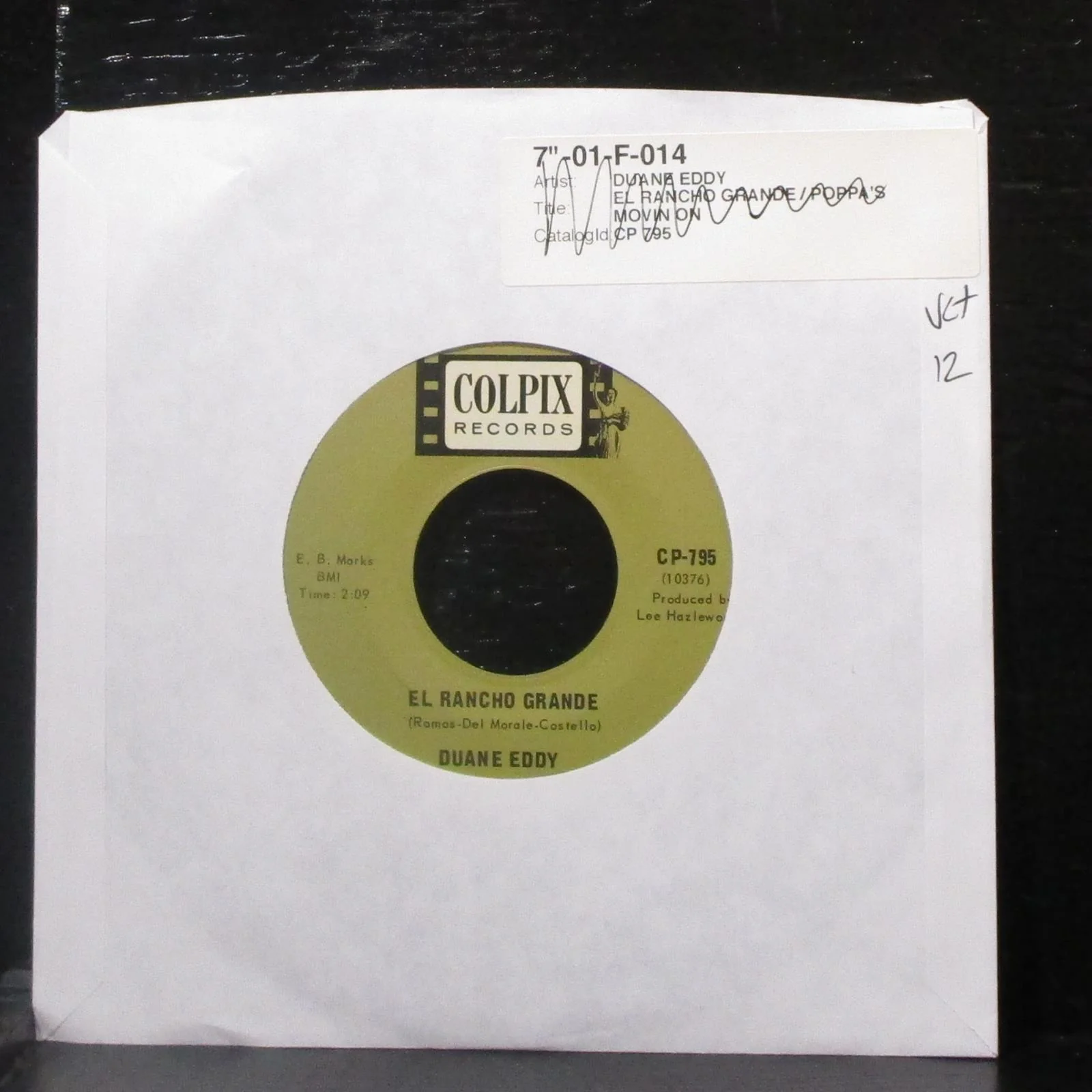 Duane Eddy - El Rancho Grande / Poppa's Movin' On 7" VG+ Vinyl 45 Colpix CP-795
