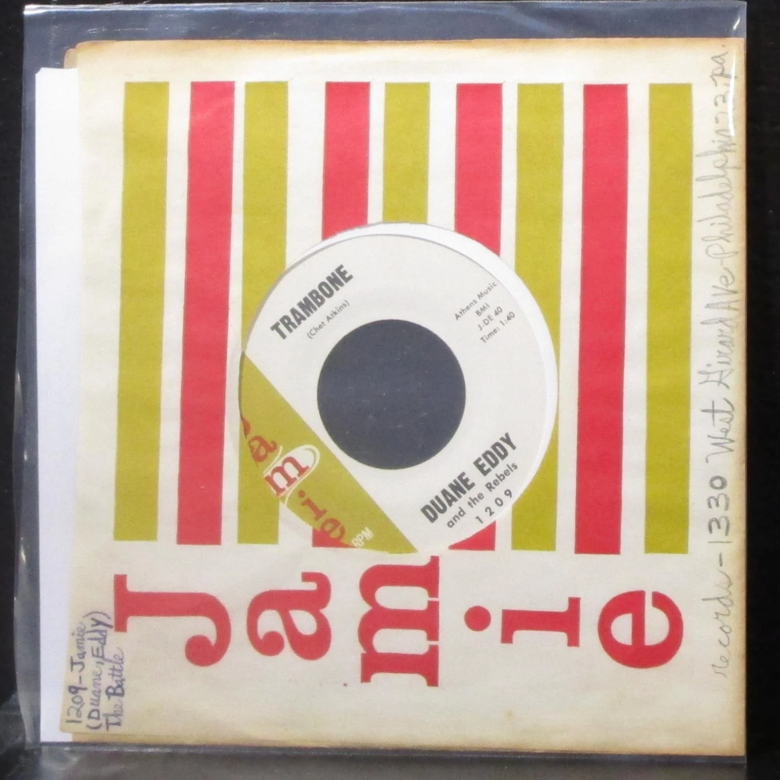 Duane Eddy & The Rebels - The Battle / Trambone 7" Mint- Vinyl 45 Jamie 1209 USA - Image 2