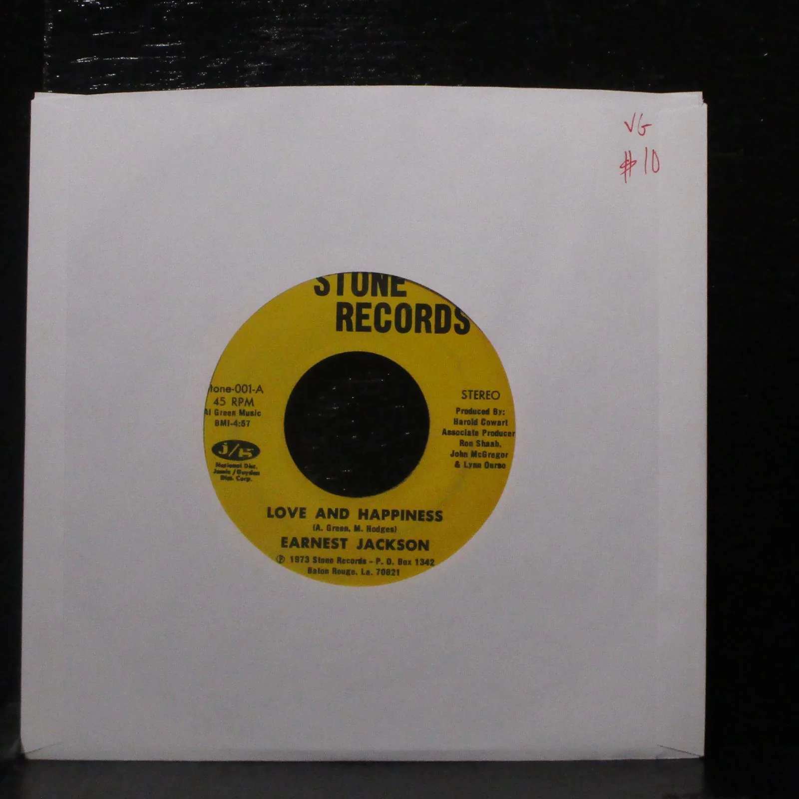 Earnest Jackson - Love And Happiness / Hogwash 7" VG Vinyl 45 Stone-001 USA 1973