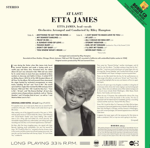 Etta James - At Last! (1960) - Mint- LP Record 2020 Groove Replica 180 gram Vinyl - Soul / Rhythm & Blues - Image 2