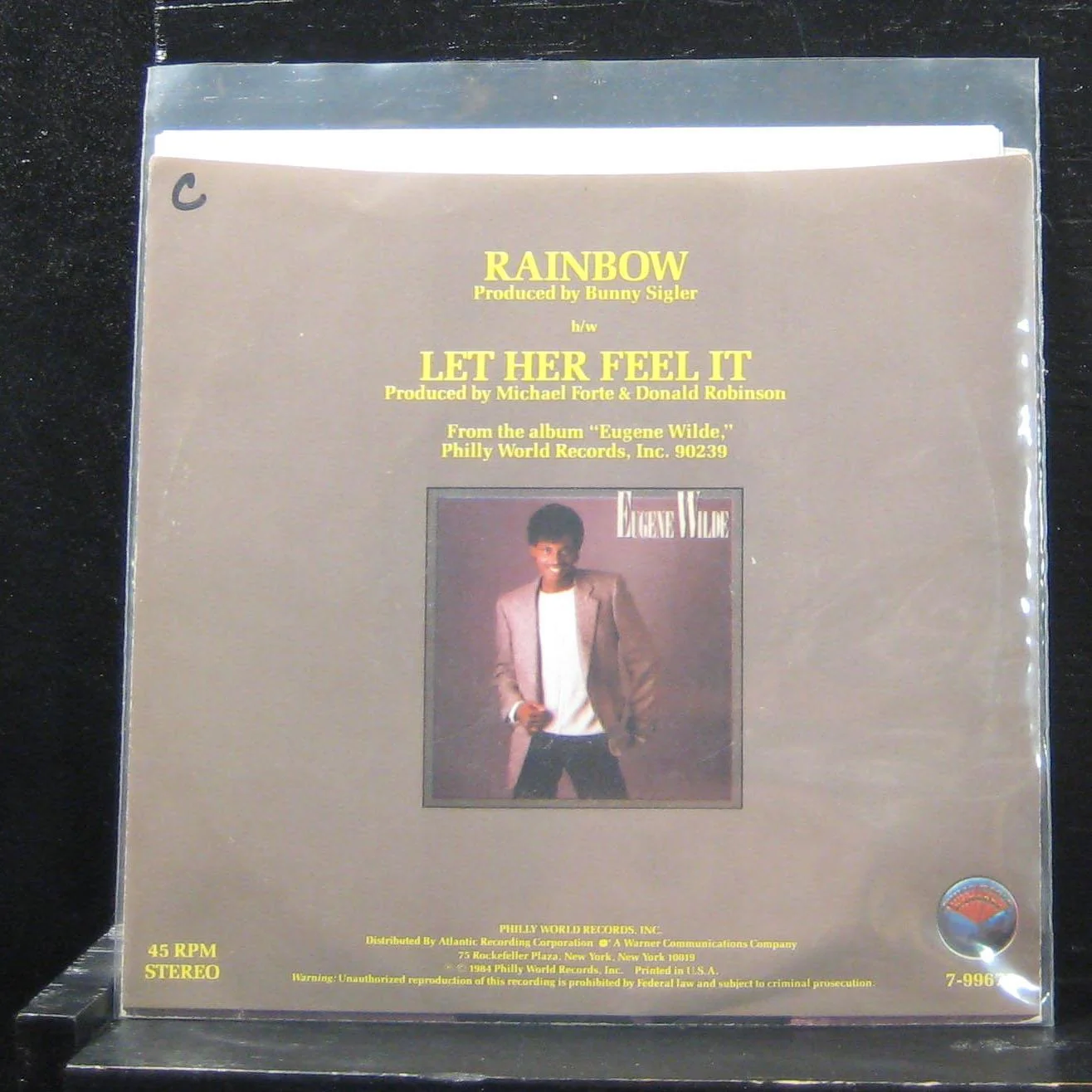 Eugene Wilde - Rainbow / Let Her Feel It 7" Mint- 7-99675 Vinyl 45 - Image 2