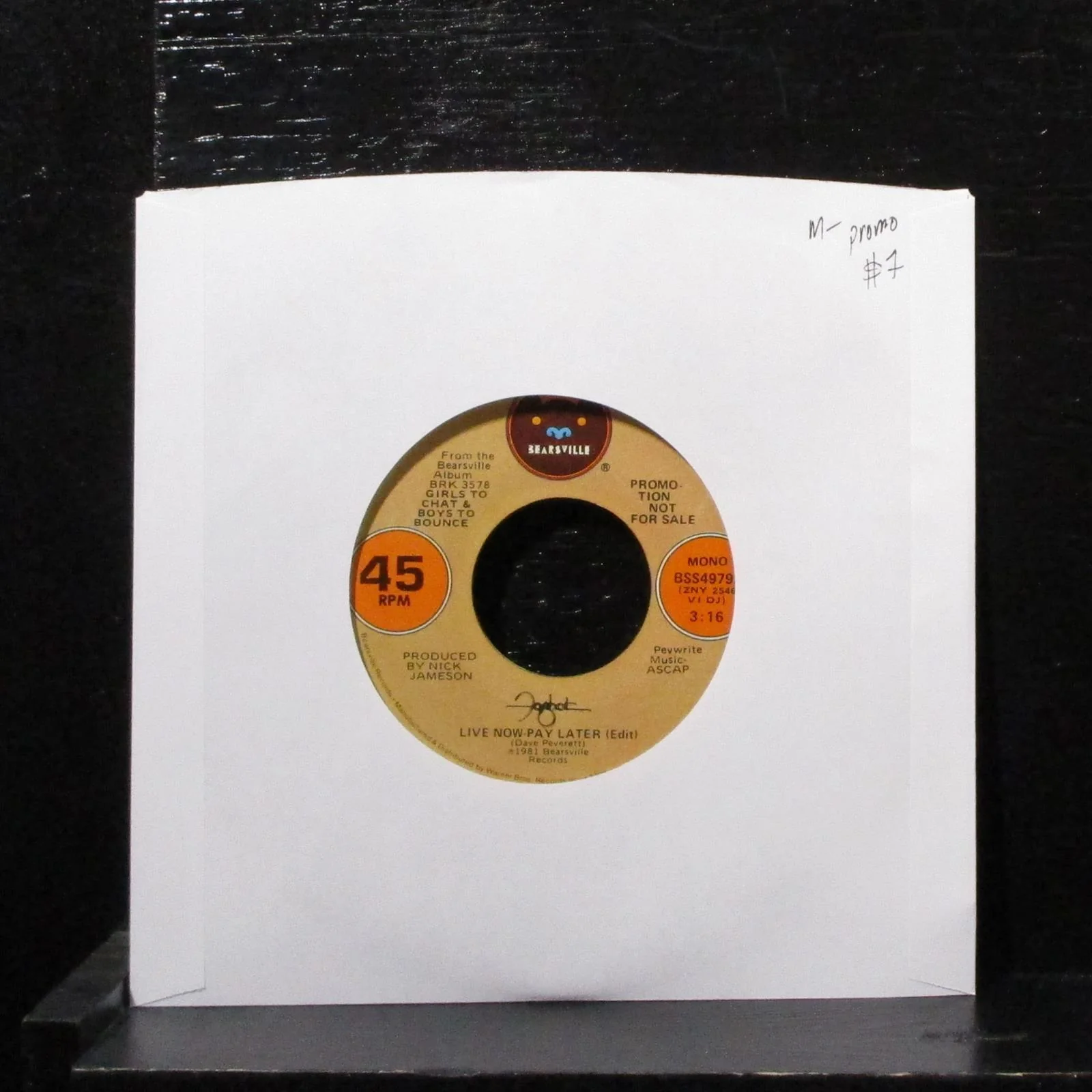 Foghat - Live Now Pay Later 7" Mint- Promo Vinyl 45 Bearsville BSS49792 USA 1981