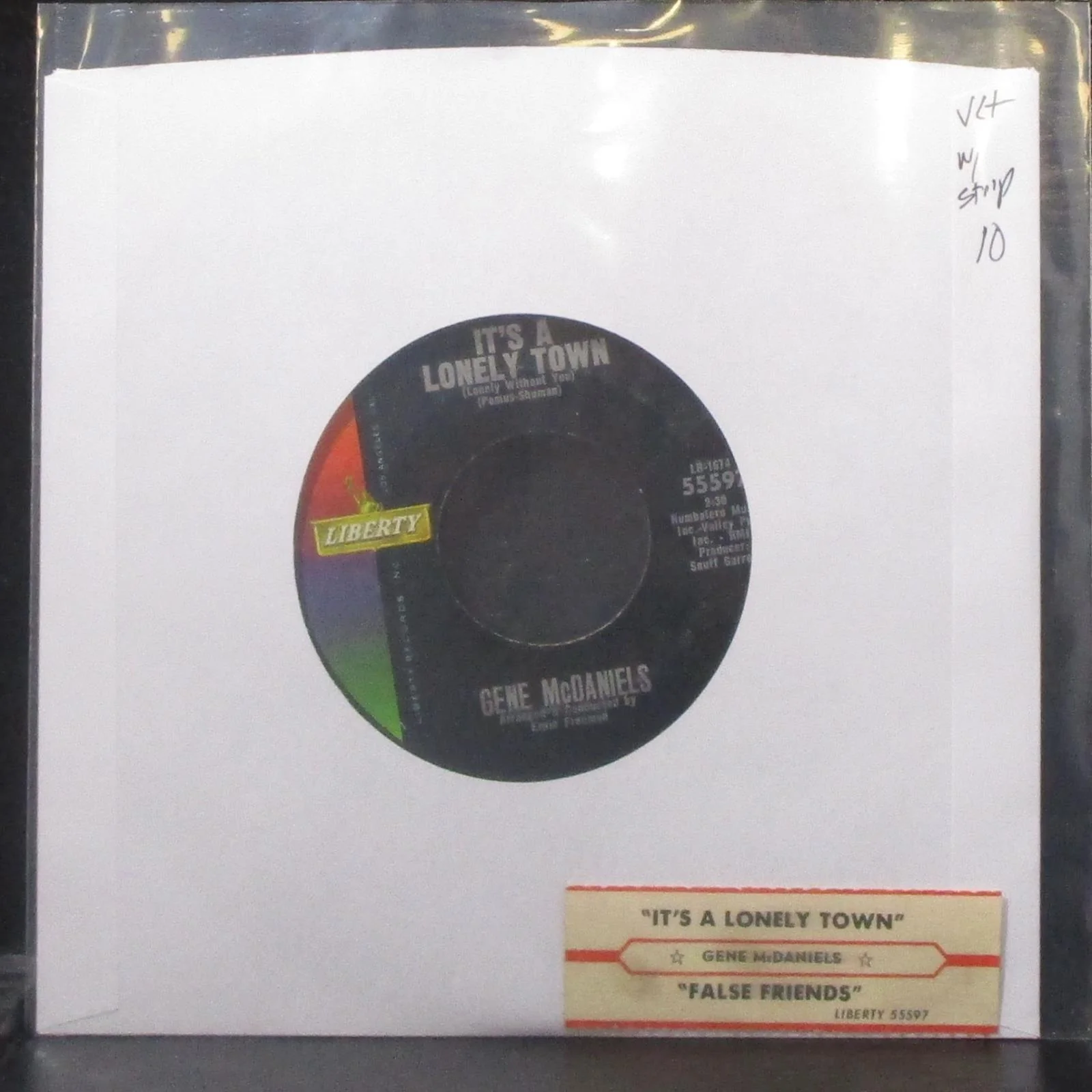 Gene McDaniels - It's A Lonely Town / False Friends 7" VG+ Vinyl 45 Liberty 1963