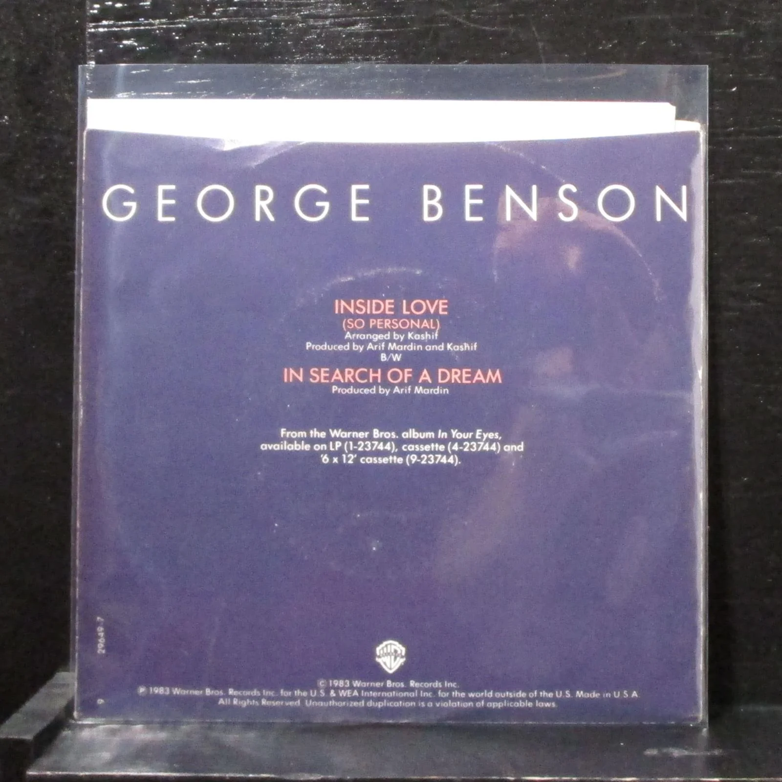 George Benson - Inside Love 7" Mint- Vinyl 45 WB 7-29649 USA 1983 - Image 2