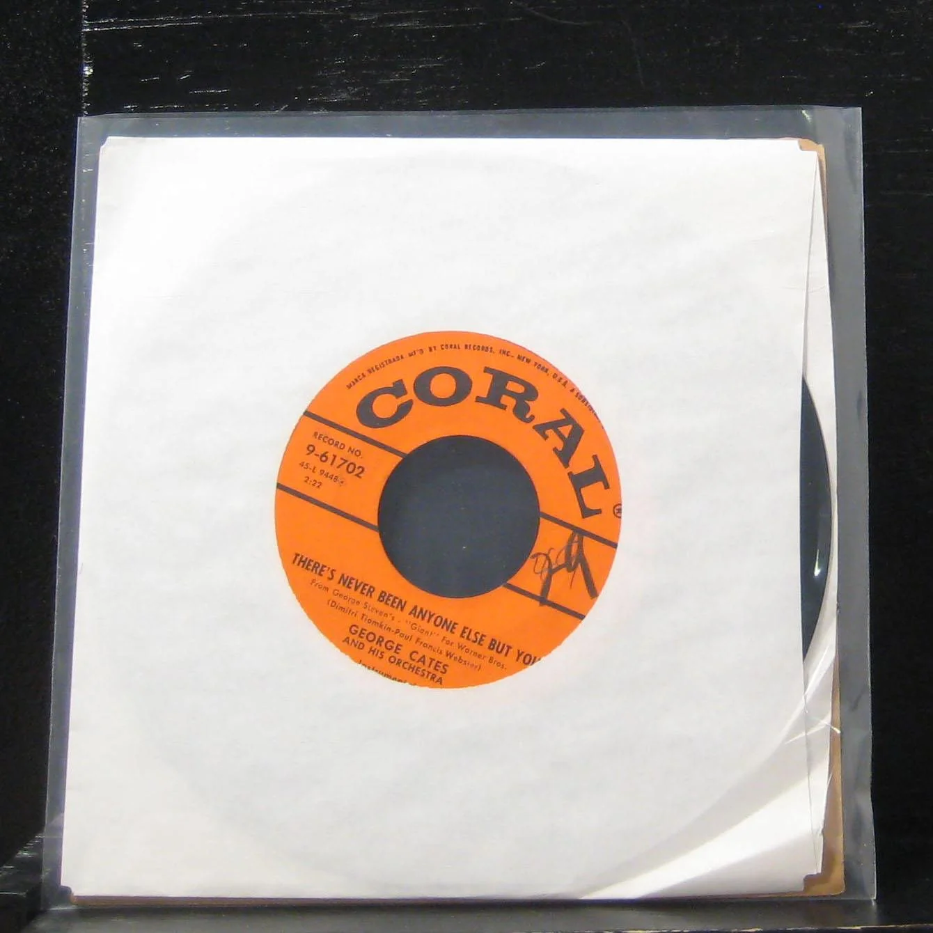 George Cates - Friendly Persuasion 7" VG+ 9-61702 Vinyl 45 Coral 1956 USA - Image 2