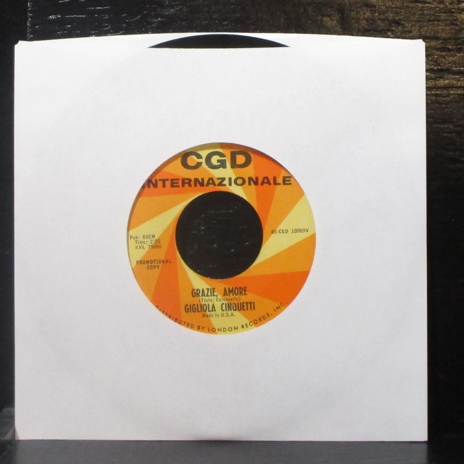 Gigliola Cinquetti - Ho Bisogno Di Vederti / Grazie, Amore 7" VG+ Promo Vinyl 45 - Image 2
