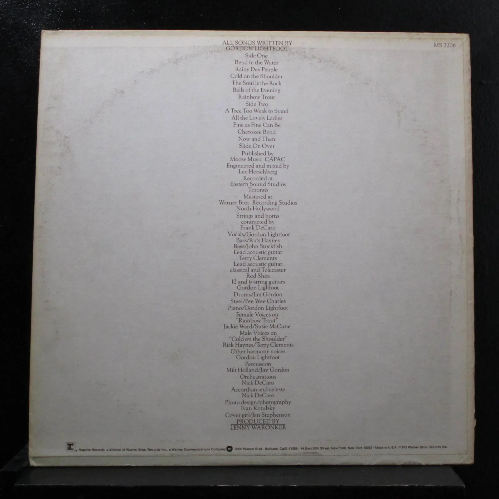 Gordon Lightfoot - Cold On The Shoulder LP VG+ MS 2206 USA 1975 Vinyl Record - Image 2
