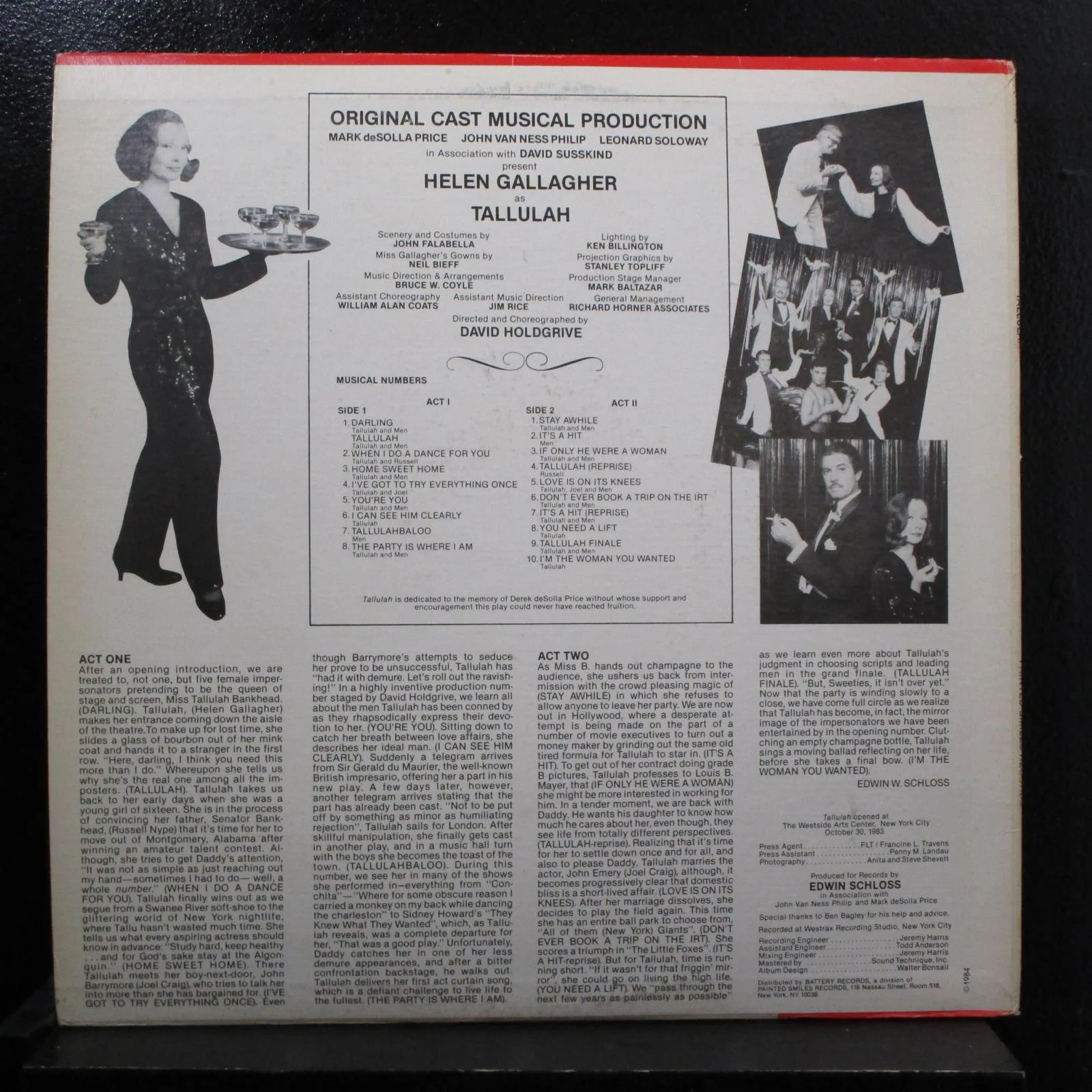 Helen Gallager - Tallulah LP VG+ PS 1348 Stereo 1984 USA Vinyl Record - Image 2