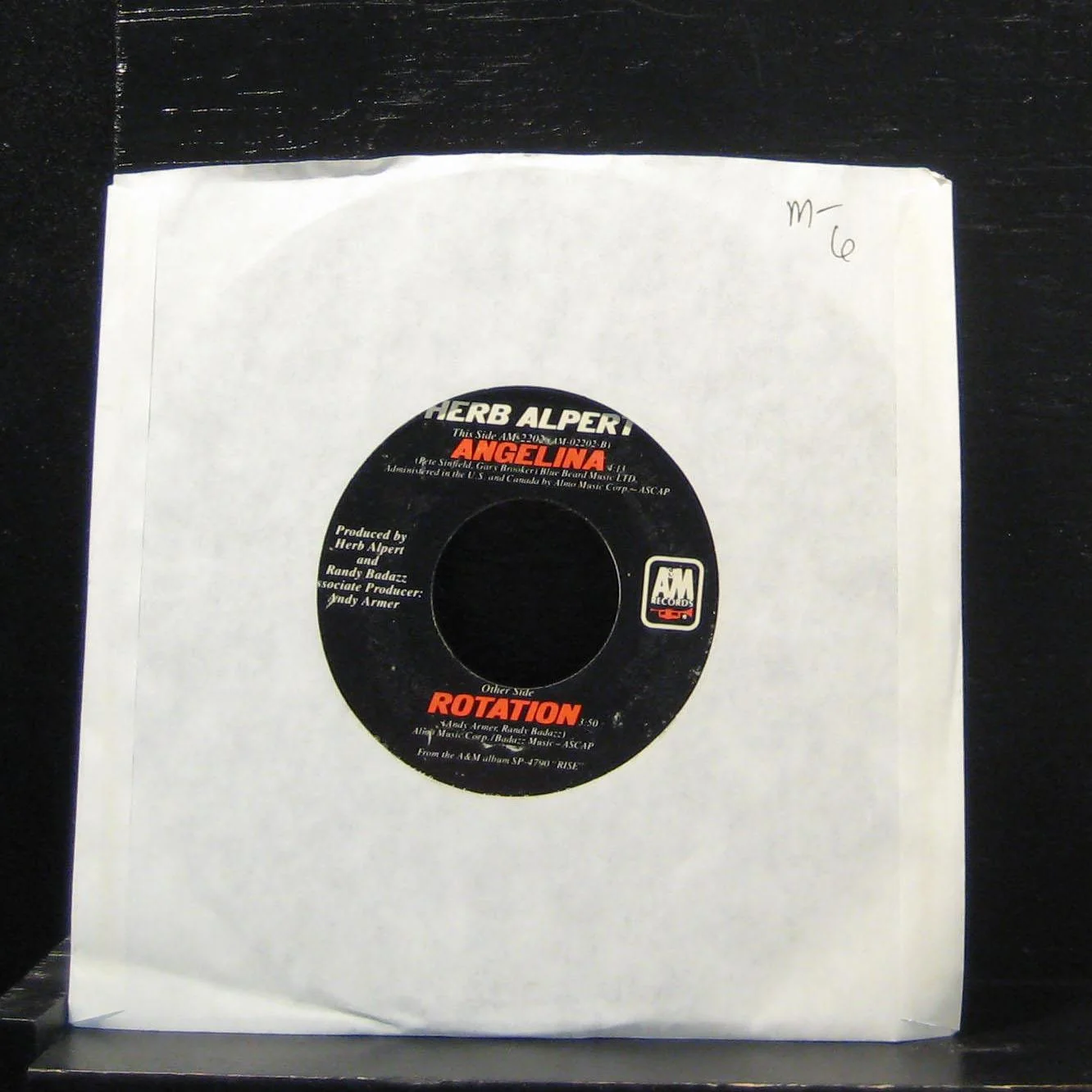 Herb Alpert - Rotation / Angelina 7" Mint- AM-2202 Vinyl 45 A&M 1979