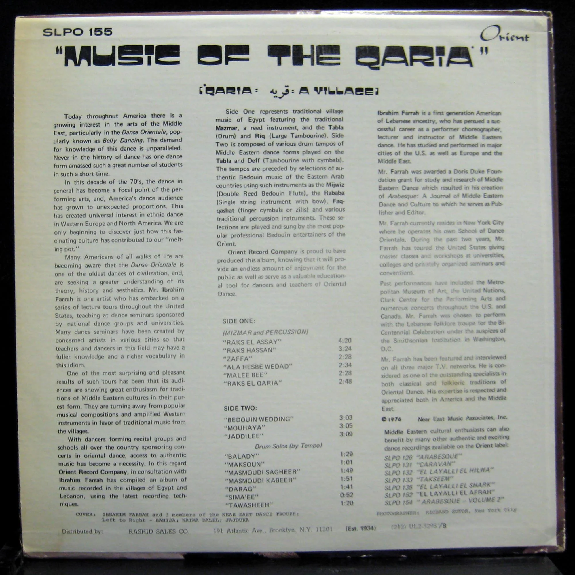 Ibrahim Farrah - Music Of The Qaria - VG+ LP Record 1976 Orient USA Vinyl - Wold / Balady / Egypt - Image 2