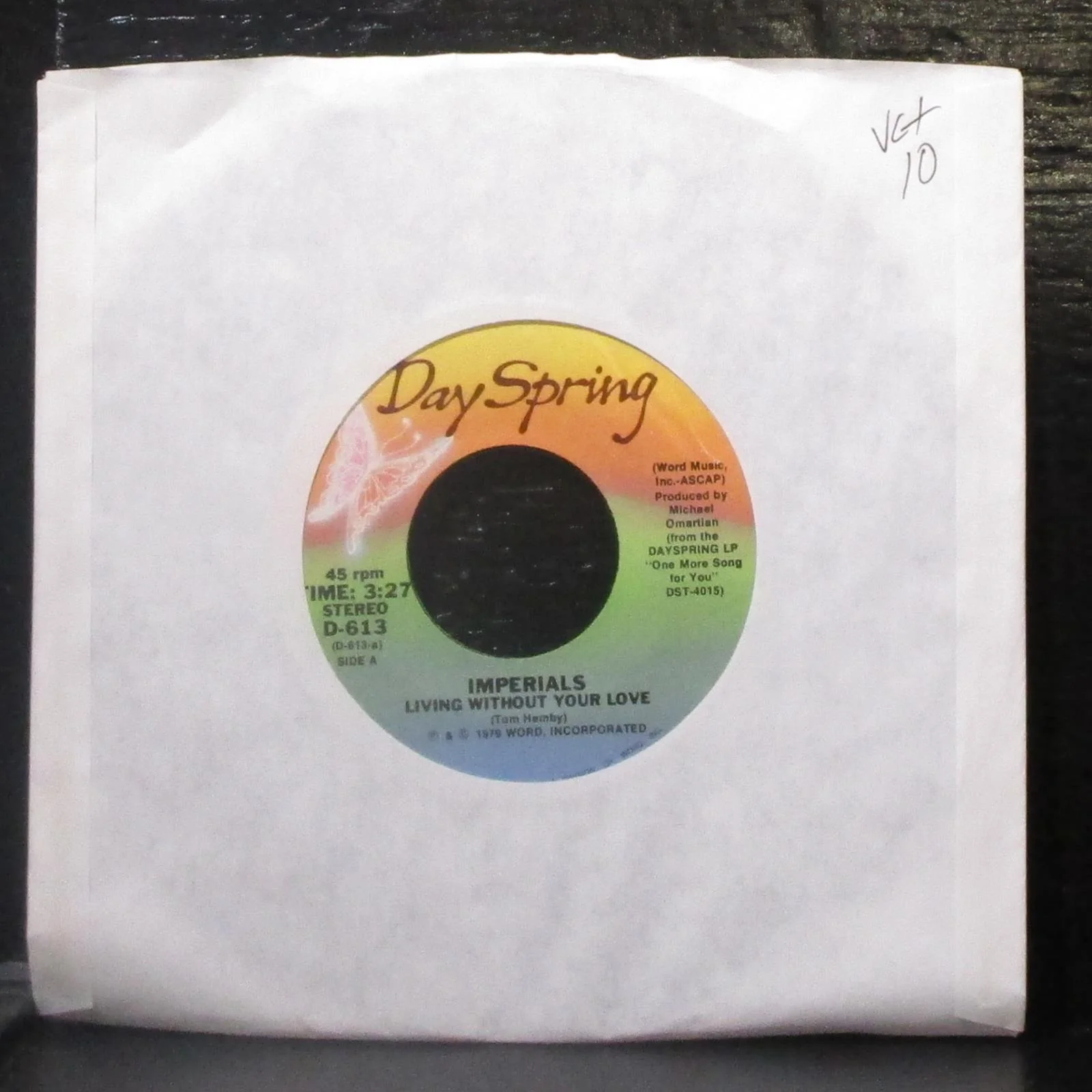 Imperials - Living Without Your Love / Closer Than Ever 7" VG+ Vinyl 45 D-613