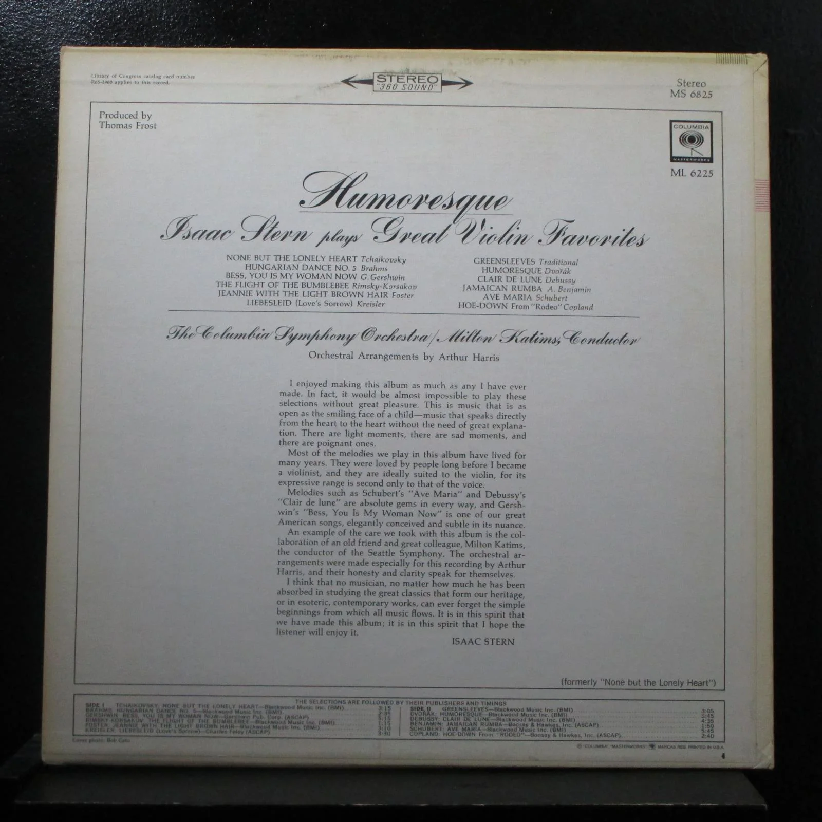 Isaac Stern - Humoresque (Great Violin Favorites) LP VG+ MS 6825 Stereo 360 - Image 2