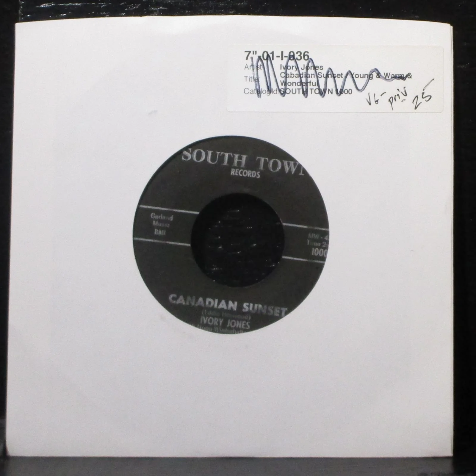 Ivory Jones - Canadian Sunset VG- 7" Vinyl 45 South Town 1000 Private Press USA