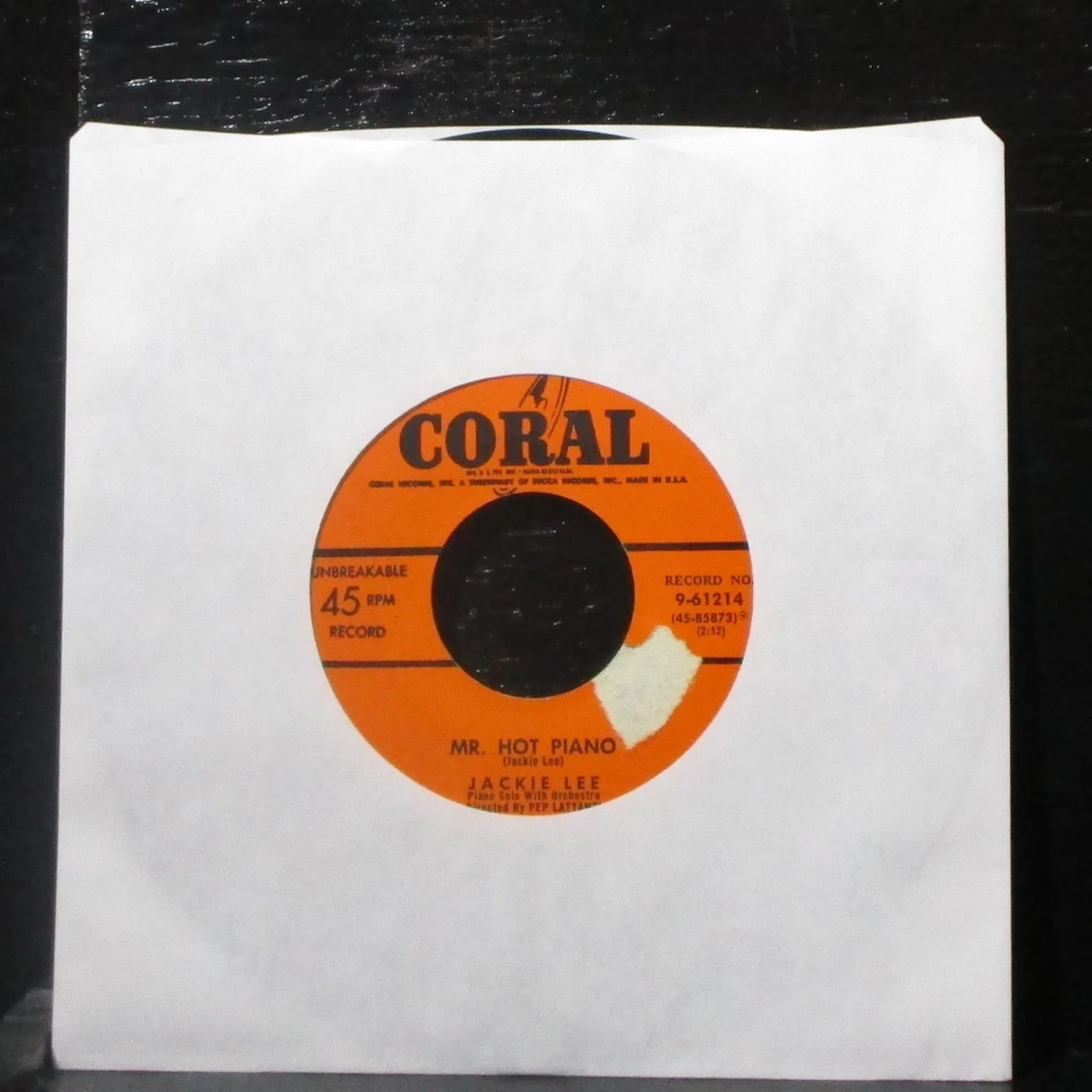 Jackie Lee - The Donkey Serenade / Mr. Hot Piano 7" VG+ Vinyl 45 Coral 9-61214 - Image 2