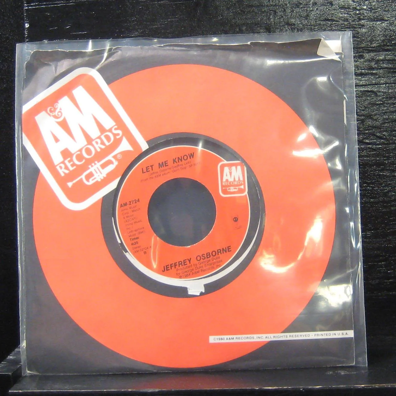 Jeffrey Osborne - Let Me Know / Live For Today 7" Mint- AM-2724 Vinyl 45