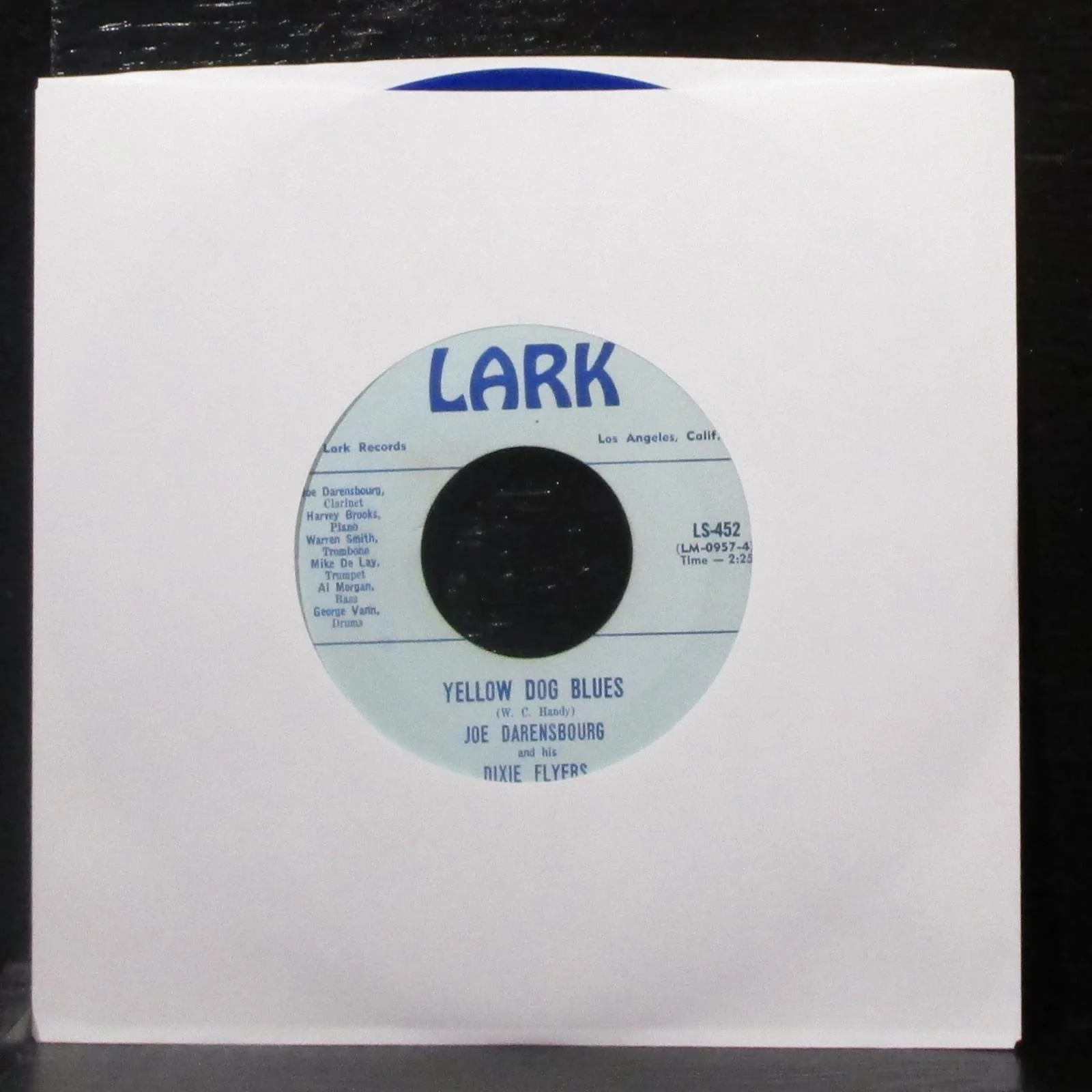 Joe Darensbourg - Martinque / Yellow Dog Blues 7" VG+ Blue Vinyl 45 Lark LS-452 - Image 2